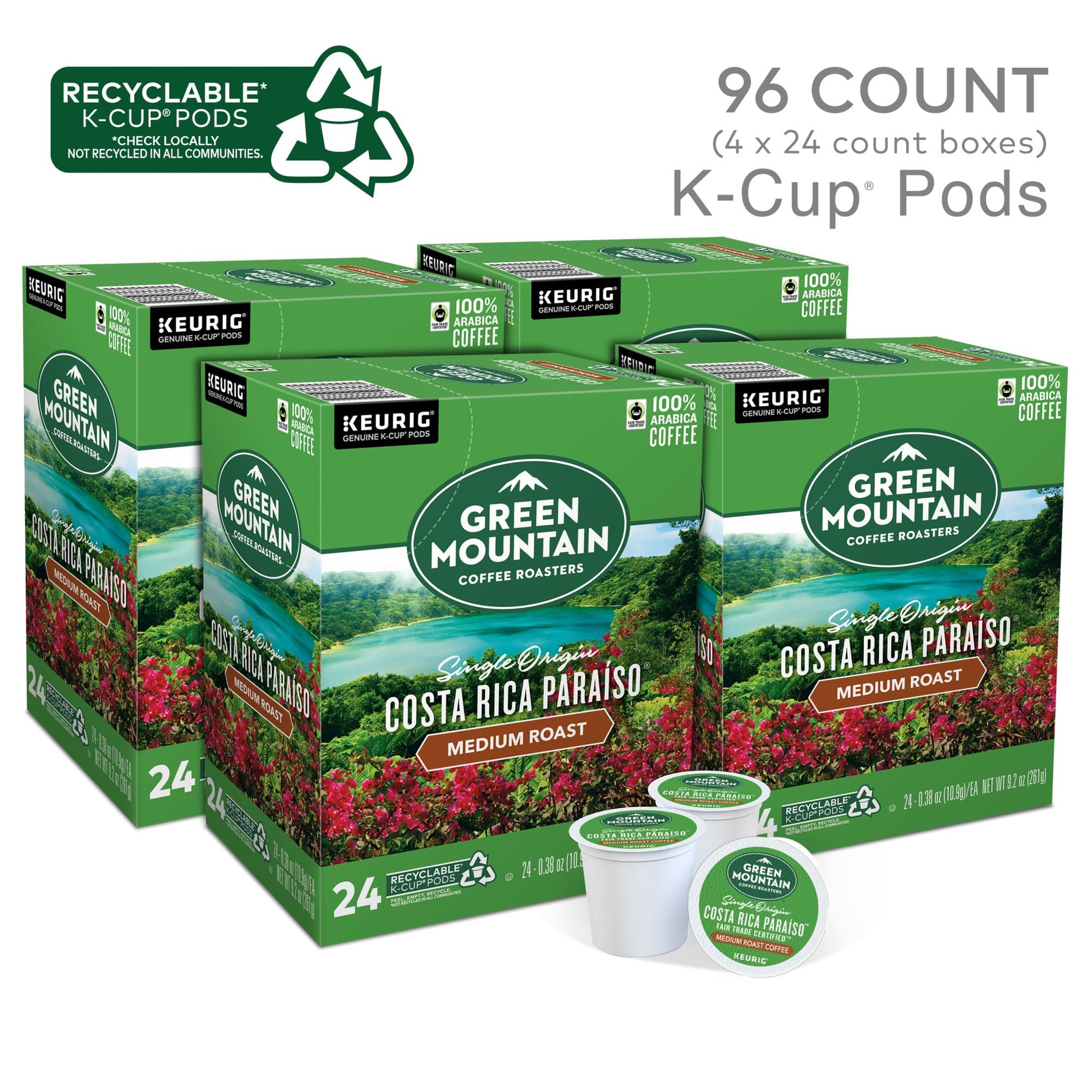 Green Mountain Coffee Roasters Costa Rica Paraiso Single-Serve K-Cup Pods, Medium Roast Coffee, 96 Count