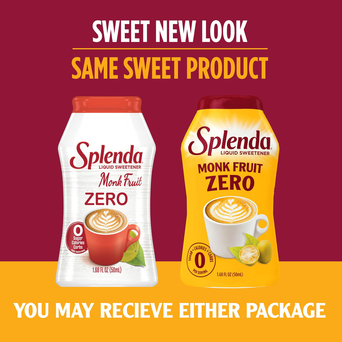SPLENDA Monk Fruit Liquid Zero Calorie Sweetener Drops, 1.68 Fl Oz