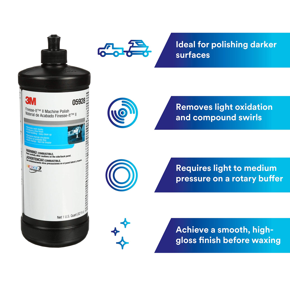 3M Finesse-it II Machine Polish, 05928, 1 qt (32 fl oz/946 mL)