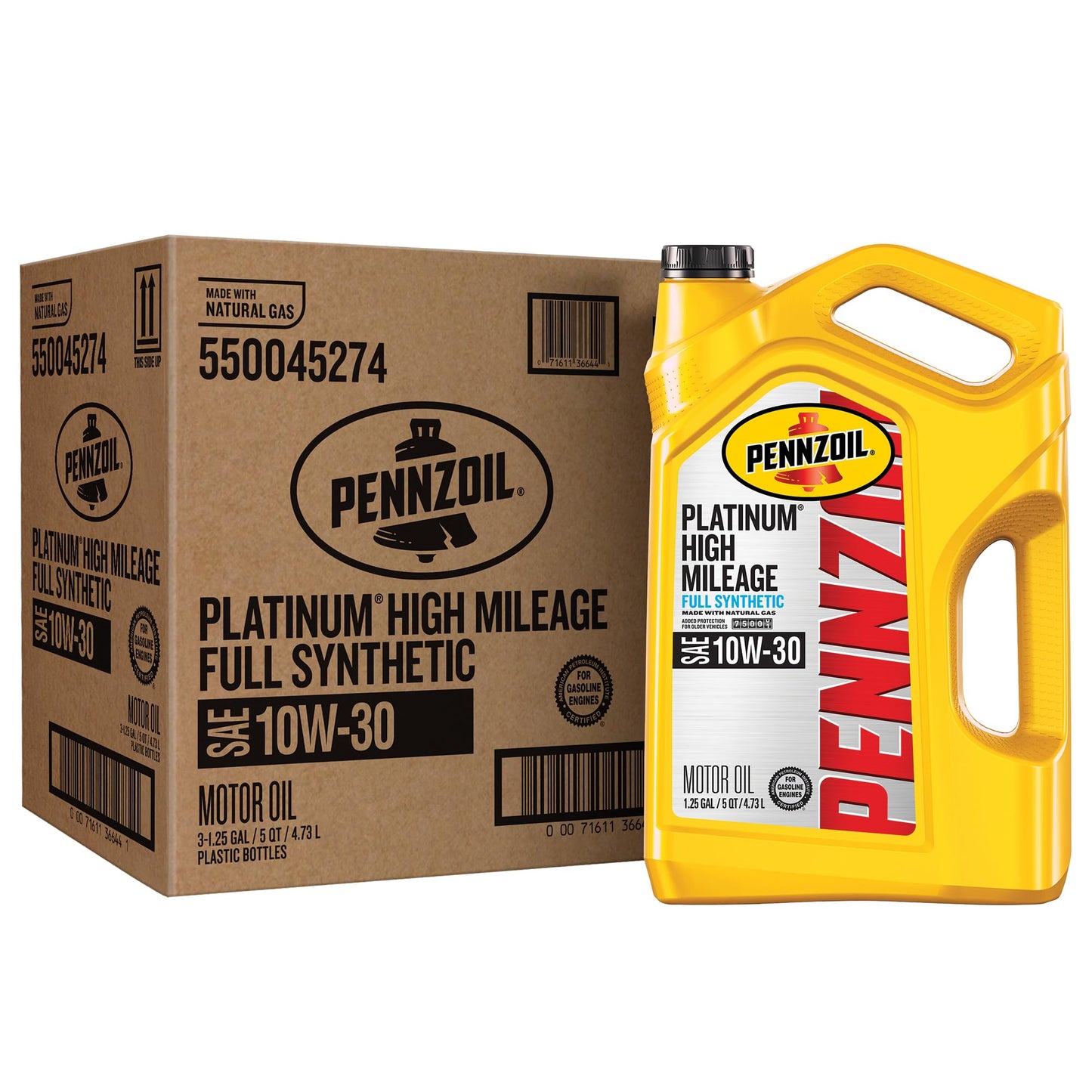 Pennzoil Platinum High Mileage Full Synthetic 10W-30 Motor Oil, 5 Quart (3 Pack)