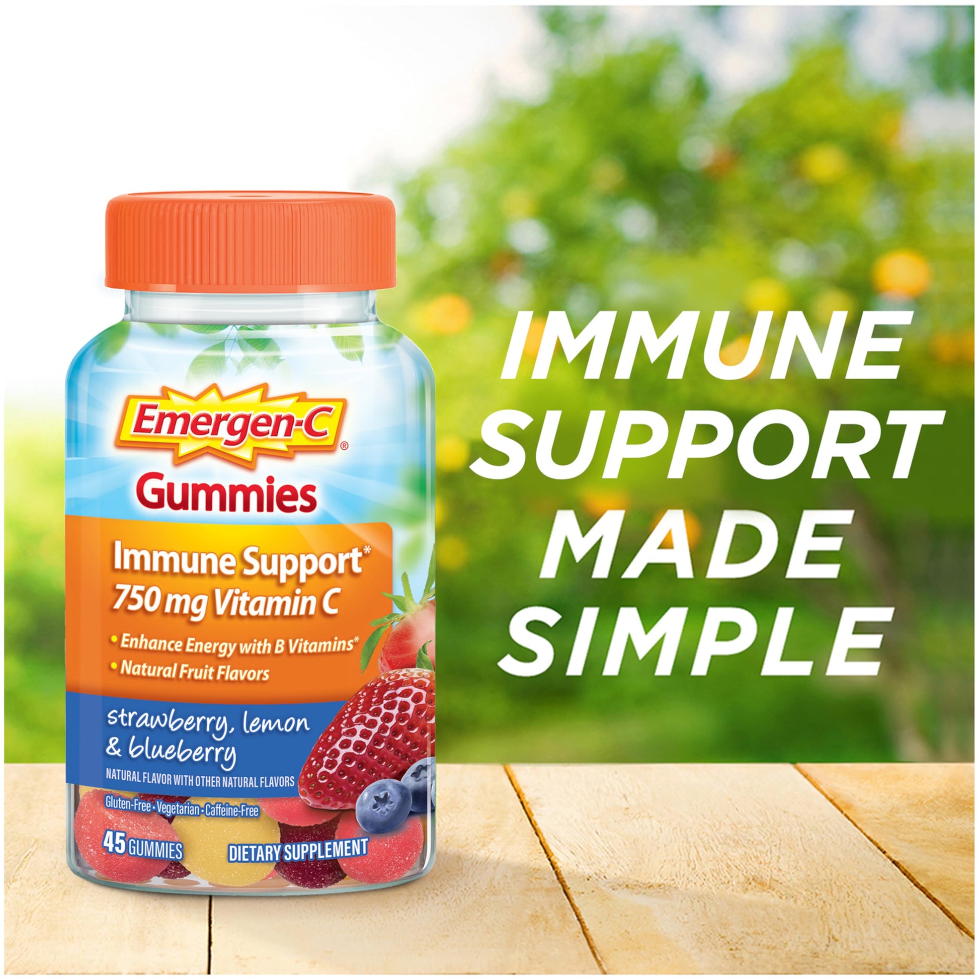 Emergen-C 750mg Vitamin C Gummies for Adults, Immune Support Gummies, Gluten Free, Strawberry, Lemon and Blueberry Flavors - 45 Count