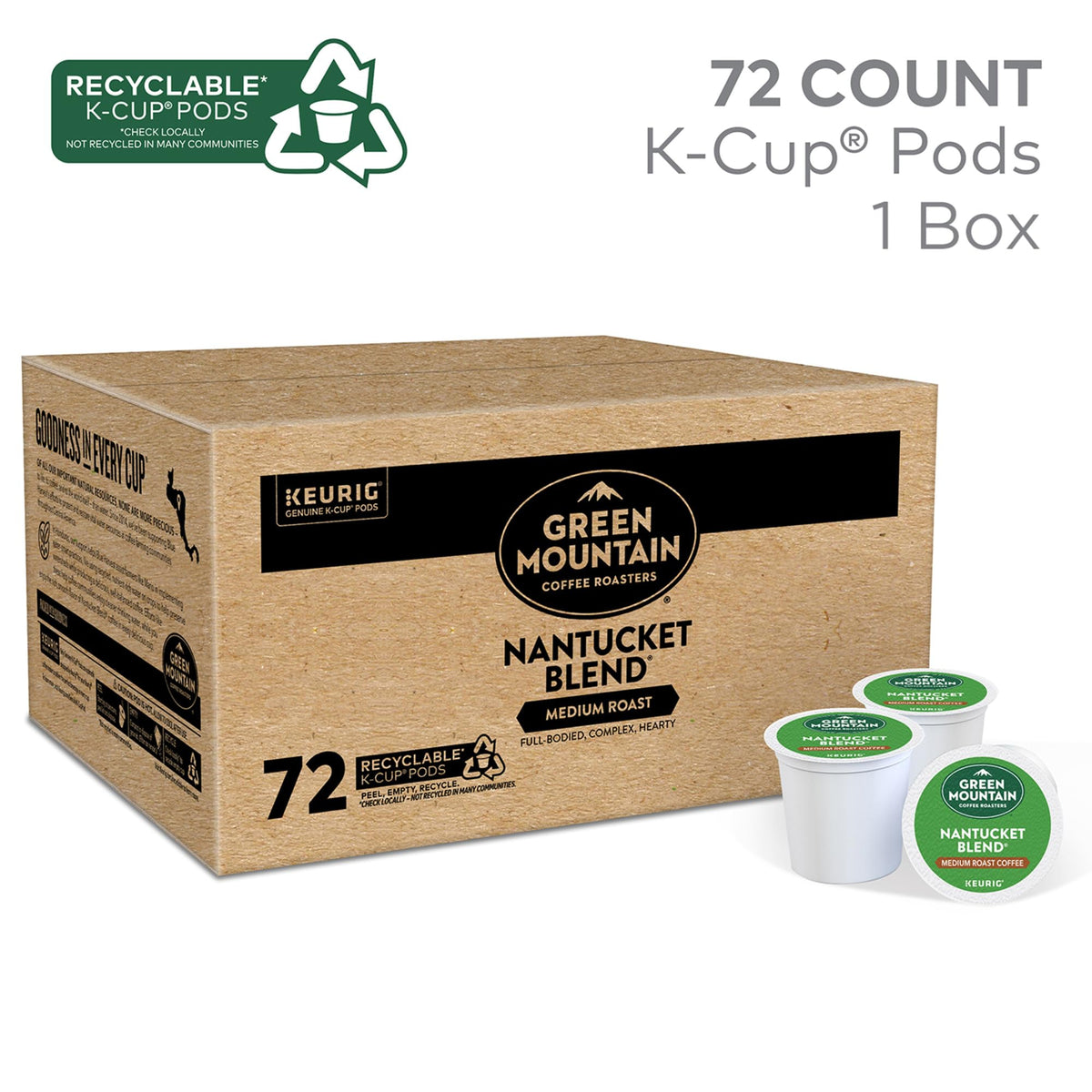 Green Mountain Coffee Roasters Nantucket Blend, Single-Serve Keurig K-Cup Pods, Medium Roast Coffee Pods, 72 Count