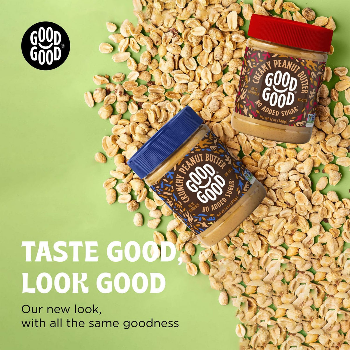 GOOD GOOD Creamy Peanut Butter Keto Friendly - Low Carb & No Added Sugars - Vegan - No Preservatives - Non-GMO - 12 oz / 340g (Pack of 1)