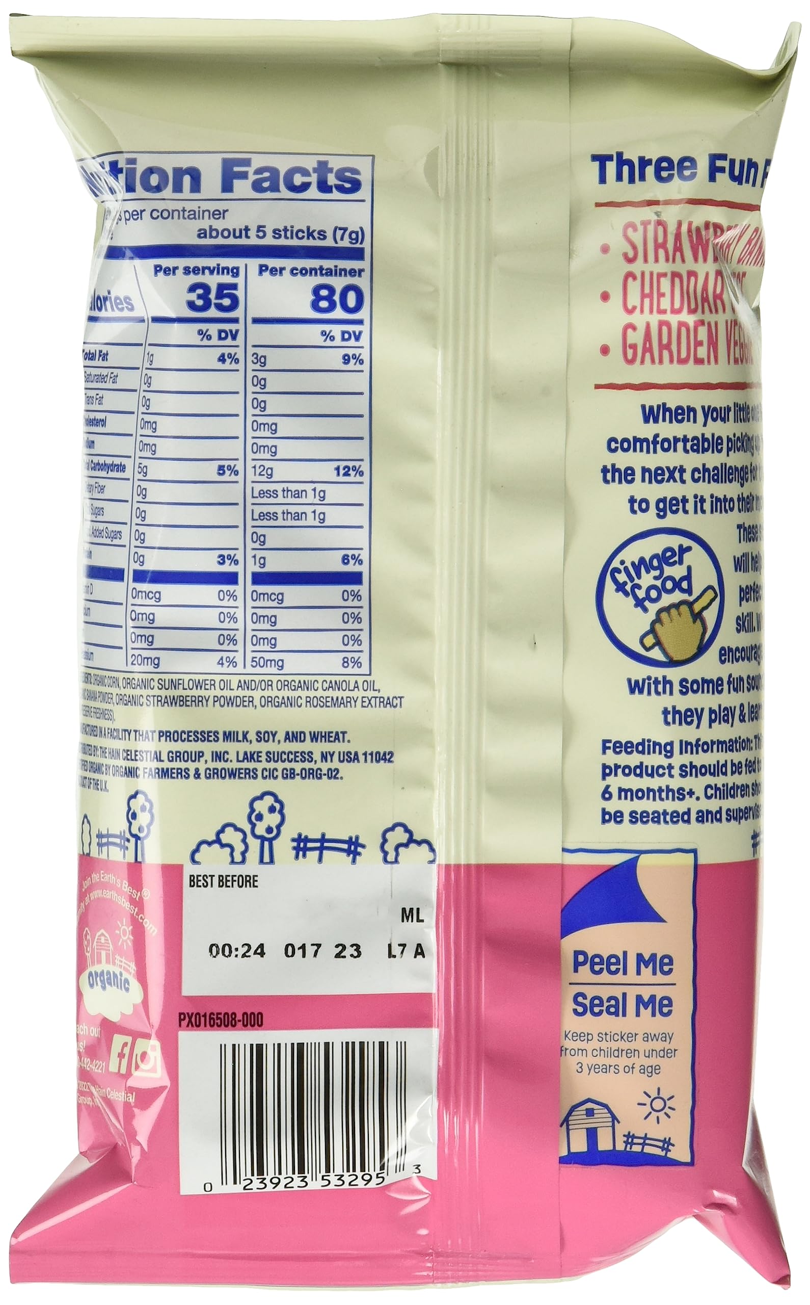 Earths Best Organic Strawberry Banana Crunchy Sticks, 0.56 Oz