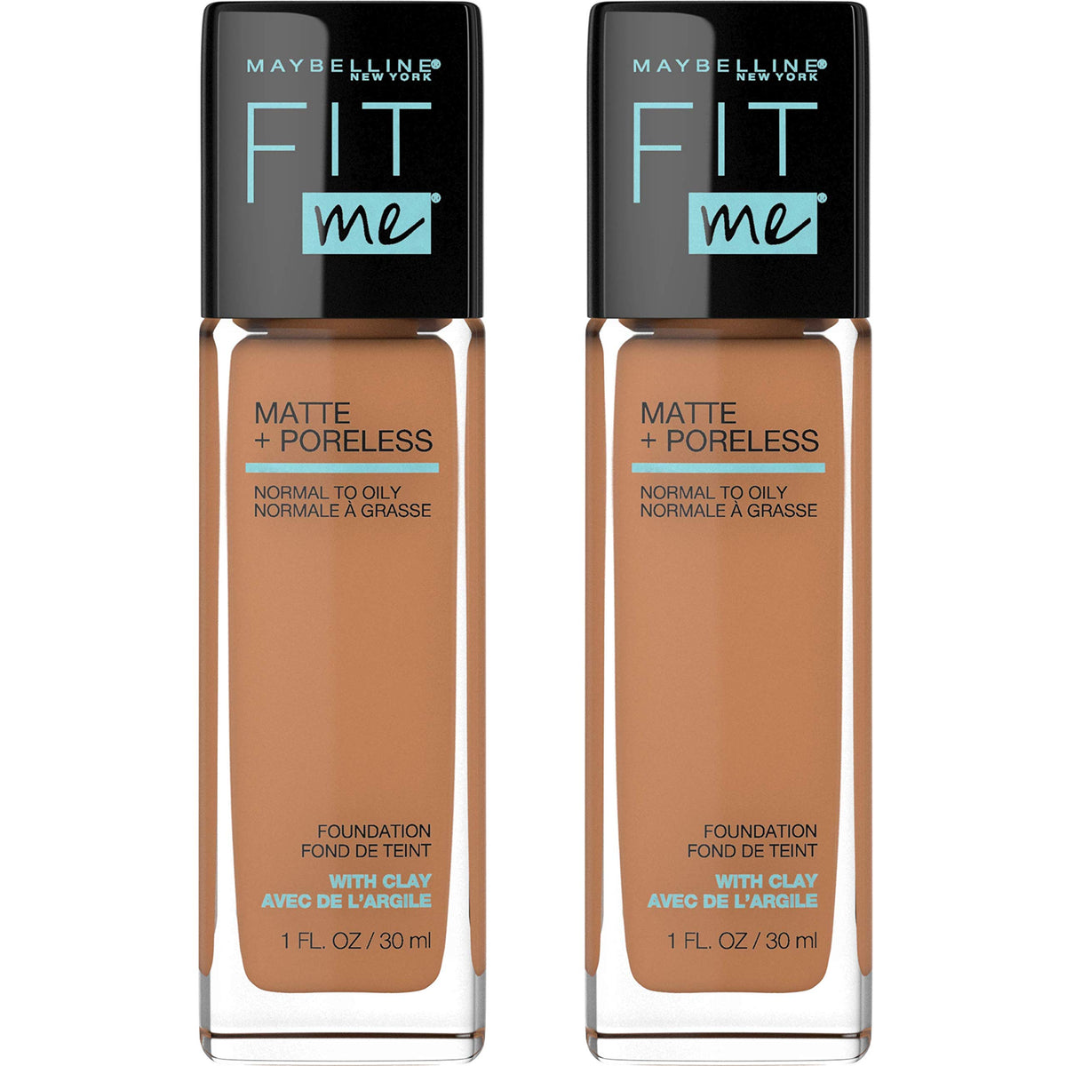 Maybelline Fit Me Matte + Poreless Liquid Foundation Makeup, Classic Tan, 2 COUNT Oil-Free Foundation