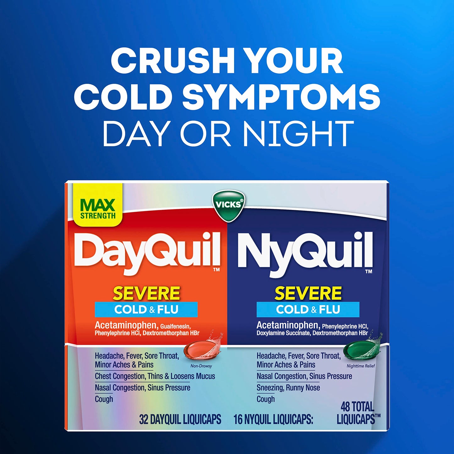 Vicks DayQuil & Nyquil Severe Cold, Flu & Congestion Medicine, 24 Count