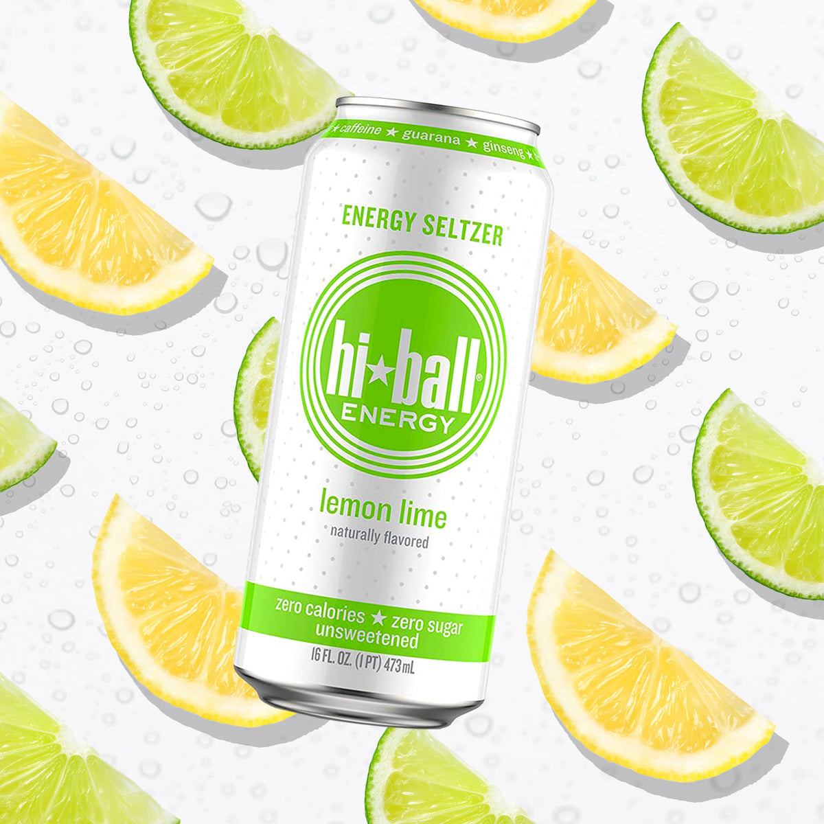 Hiball Clean Energy Seltzer Water, Caffeinated Sparkling Water Made with Vitamin B12 and Vitamin B6, Sugar Free, 16 Fl Oz (Pack of 8), Lemon Lime