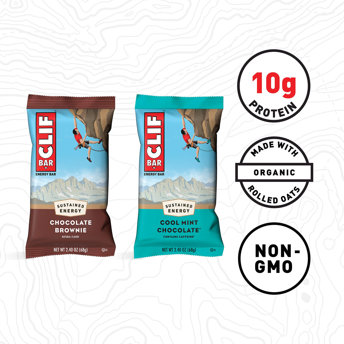 Clif Bar - 24 Full Size and 20 Mini Energy Bars - Chocolate Chip, Crunchy Peanut Butter, Chocolate Brownie, Cool Mint Chocolate (2.4oz and 0.99oz Protein Bars, 44 Count)