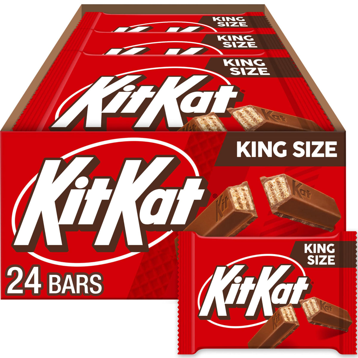 KIT KAT Milk Chocolate Wafer King Size, Candy Bars, 3 oz (24 Count)
