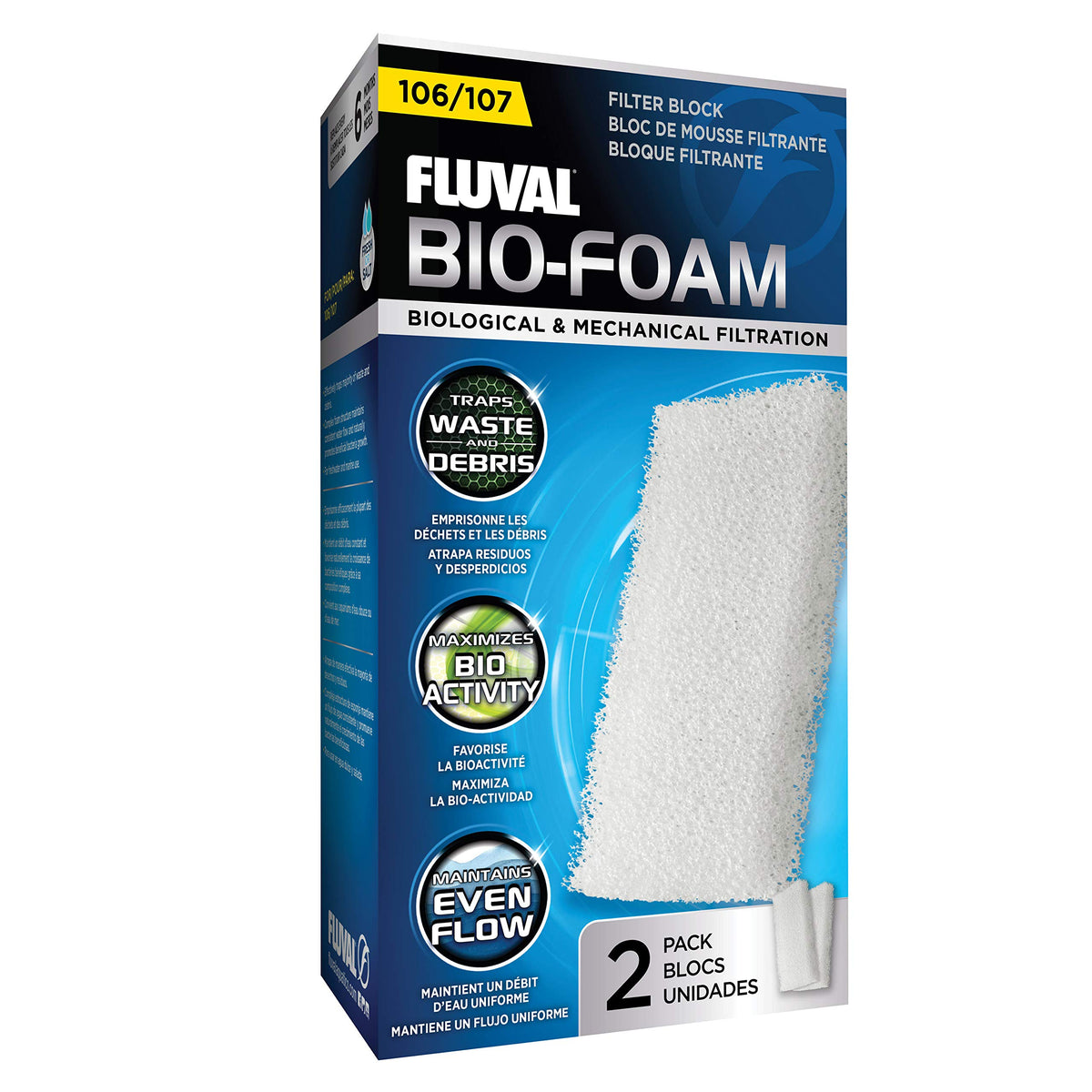 Fluval 106/107 Bio-Foam, Replacement Aquarium Filter Media, 2-Pack, A220