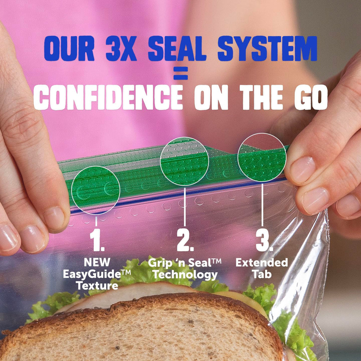 Ziploc Sandwich and Snack Bags with EasyGuide Texture, Plastic Storage Bags with Grip 'n Seal Technology, 40 Bags Total