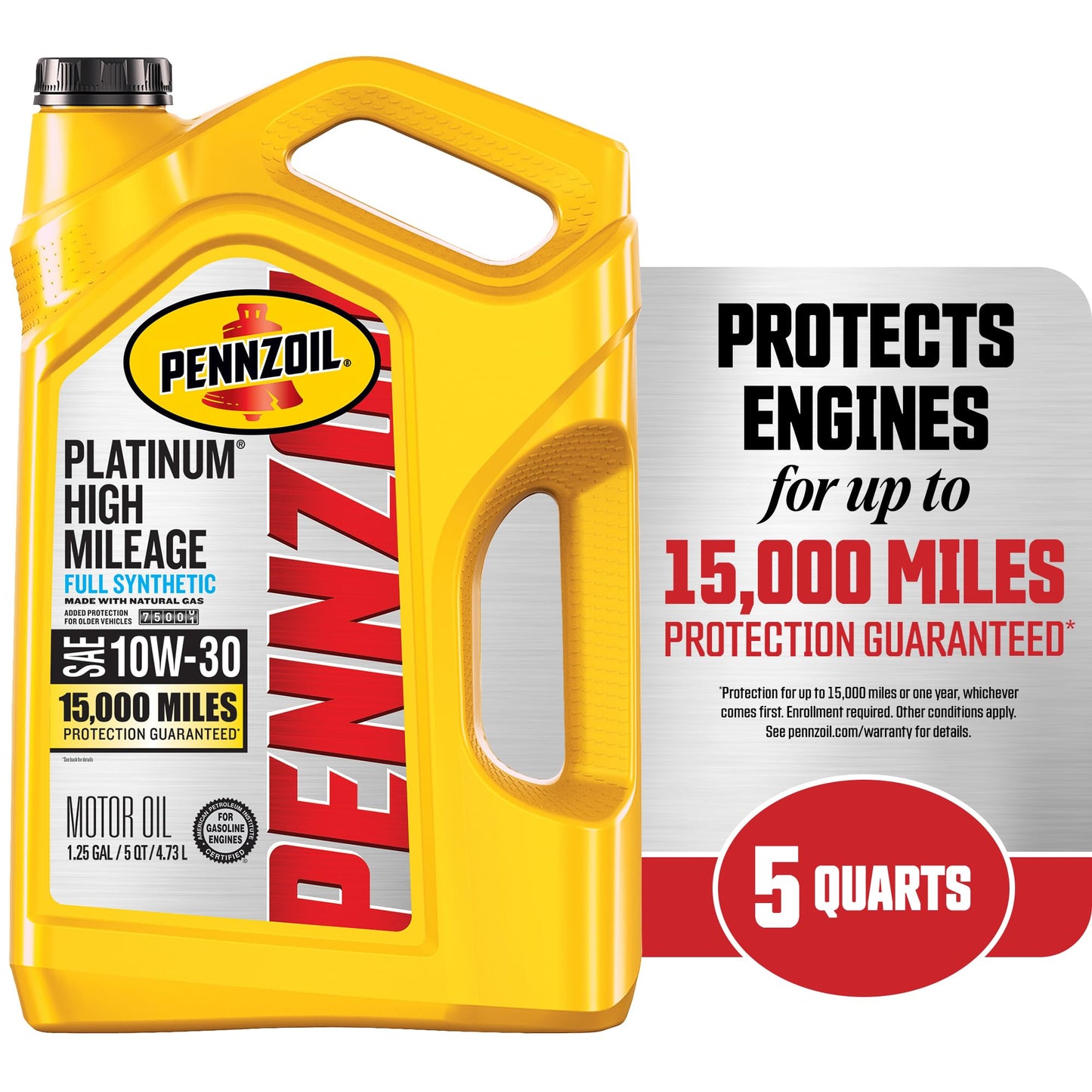 Pennzoil Platinum High Mileage Full Synthetic 10W-30 Motor Oil, 5 Quart (3 Pack)