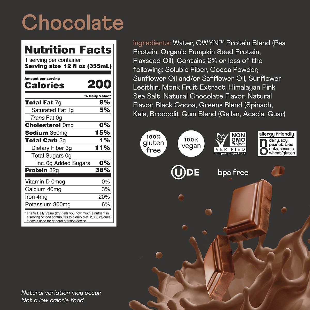 OWYN Chocolate Pro Elite Plant Protein Shake, 12 FZ