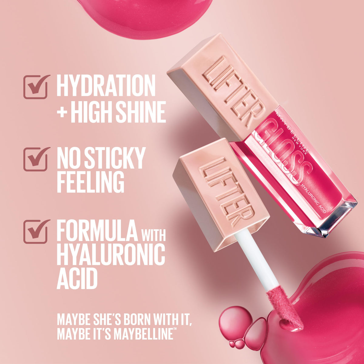 Maybelline Lifter Gloss, Hydrating Lip Gloss with Hyaluronic Acid, Ice, Pink Neutral, 0.18 Ounce