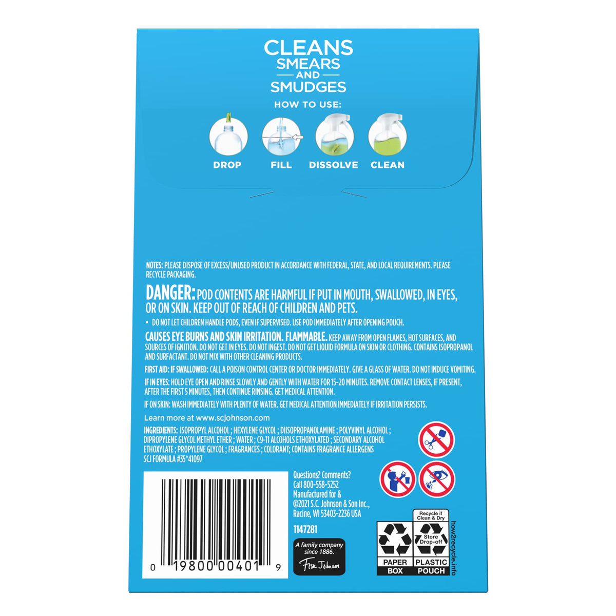 Windex Dissolve Concentrated Pods, Multisurface Cleaner, 2 Concentrated Dissolvable Refill Pods