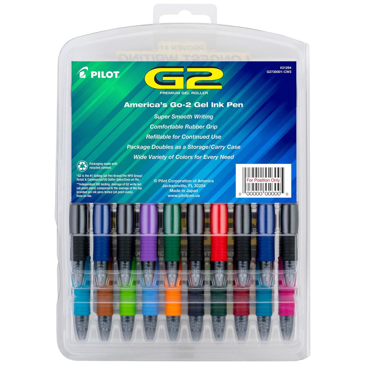 Pilot, G2 Premium Gel Roller Pens, Fine Point 0.7 mm, Assorted Colors, Pack of 20