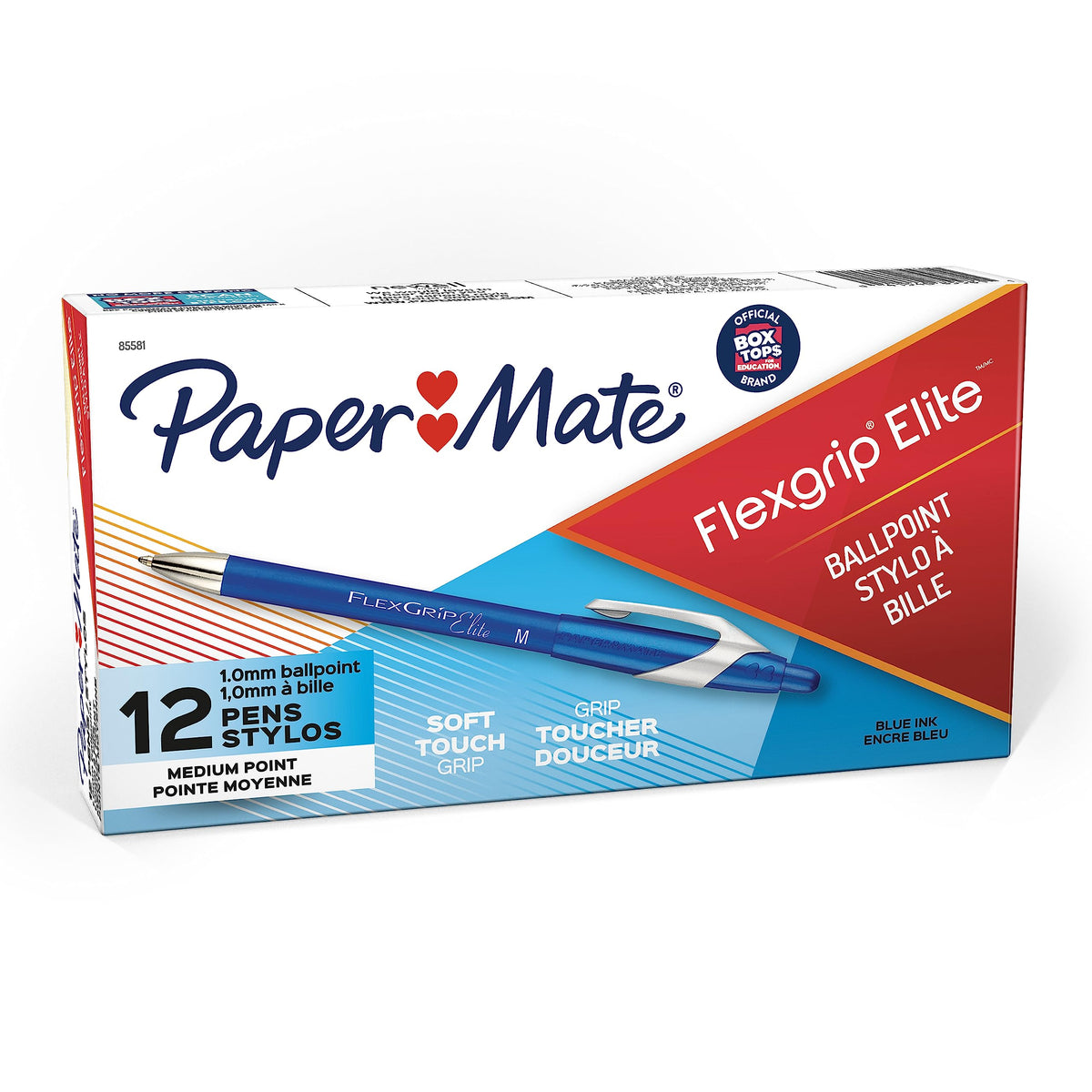 Paper Mate 85581 FlexGrip Elite Retractable Ballpoint Pens, Medium Point, Blue, 12 Count
