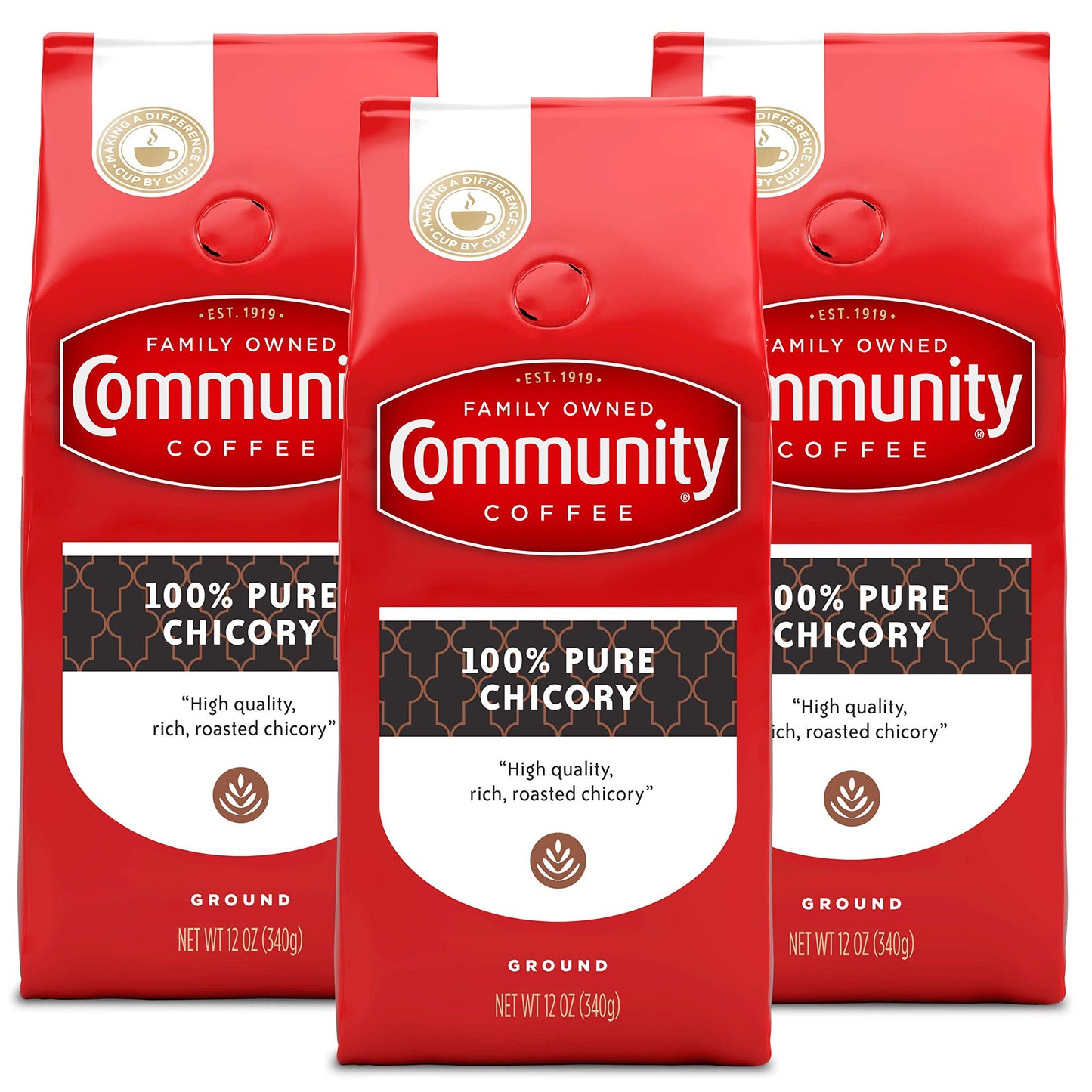 Community Coffee 100% Pure Ground Chicory Coffee, 12 Ounce Bag (Pack of 3)