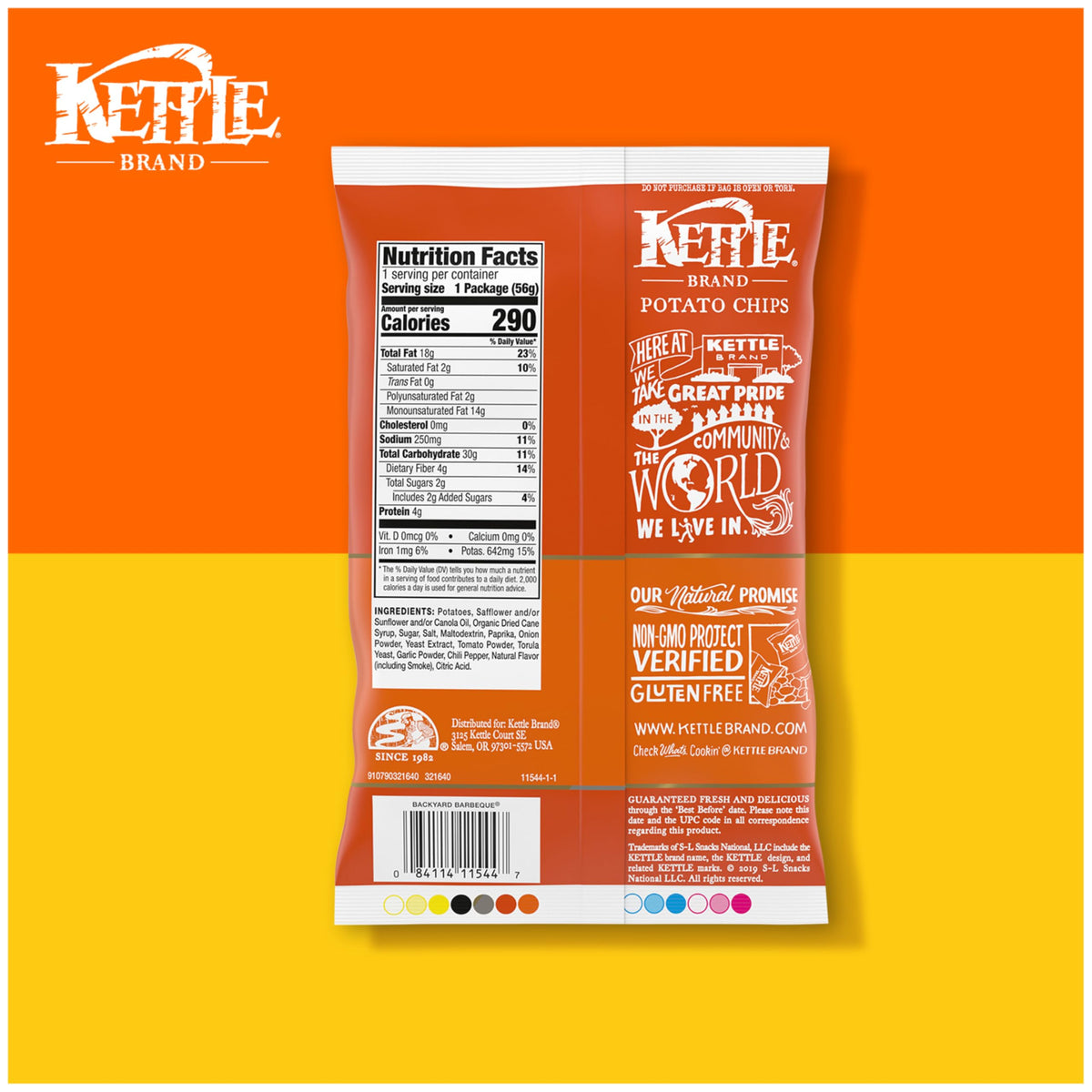Kettle Brand Potato Chips, Backyard Barbeque Kettle Chips, Snack Bag, 2 Oz