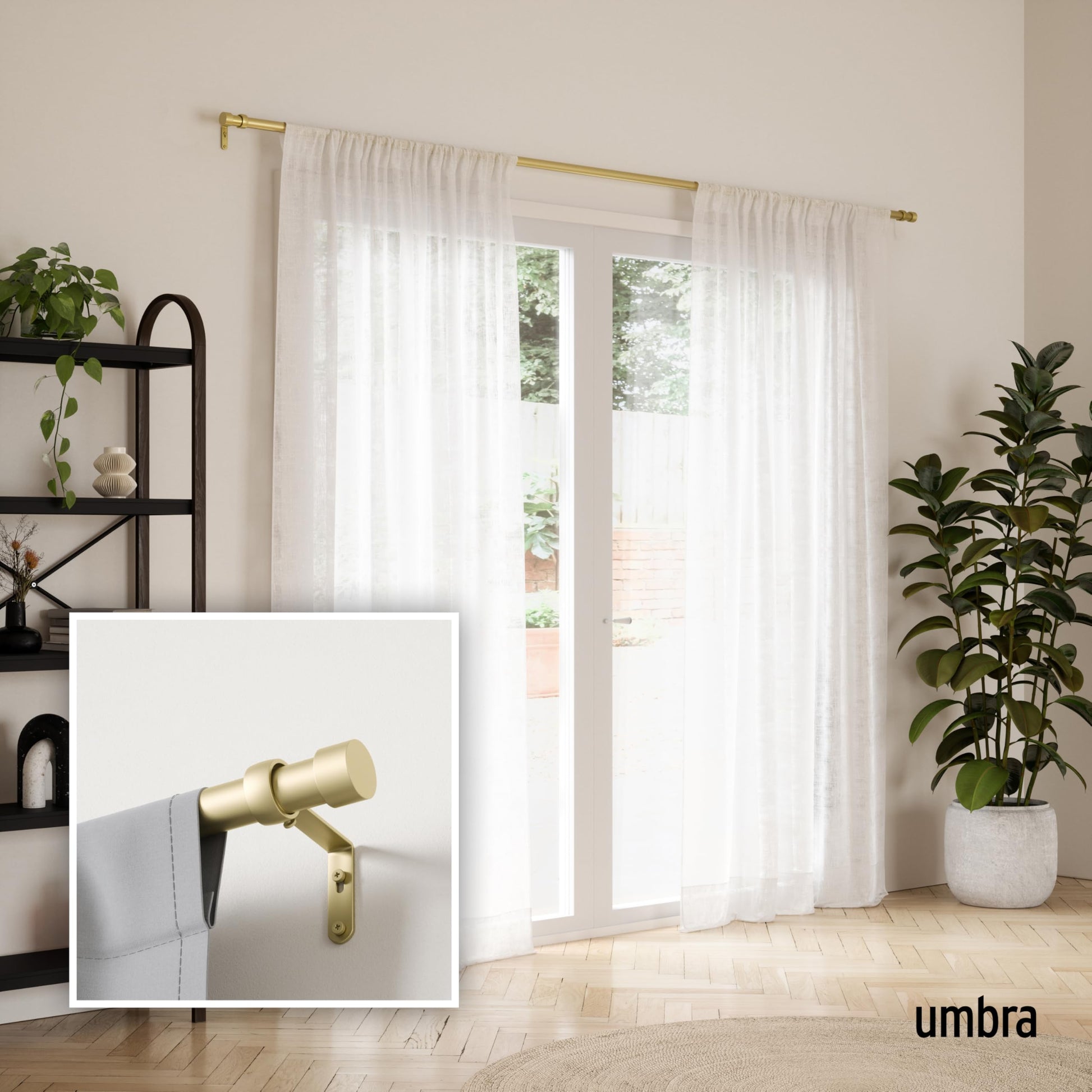 Umbra Cappa Curtain Rod, Includes 2 Matching Finials, Brackets & Hardware, 120 to 180-Inches, Gold