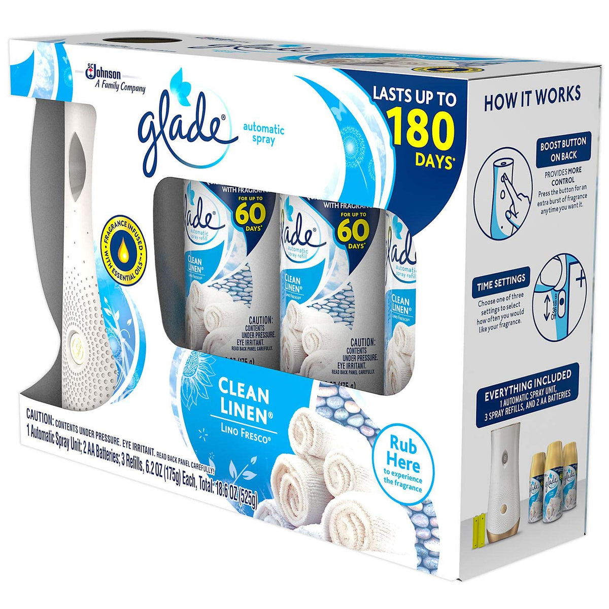 Glade Automatic Spray Air Freshener 1 Holder + 3 Refills - Clean Linen