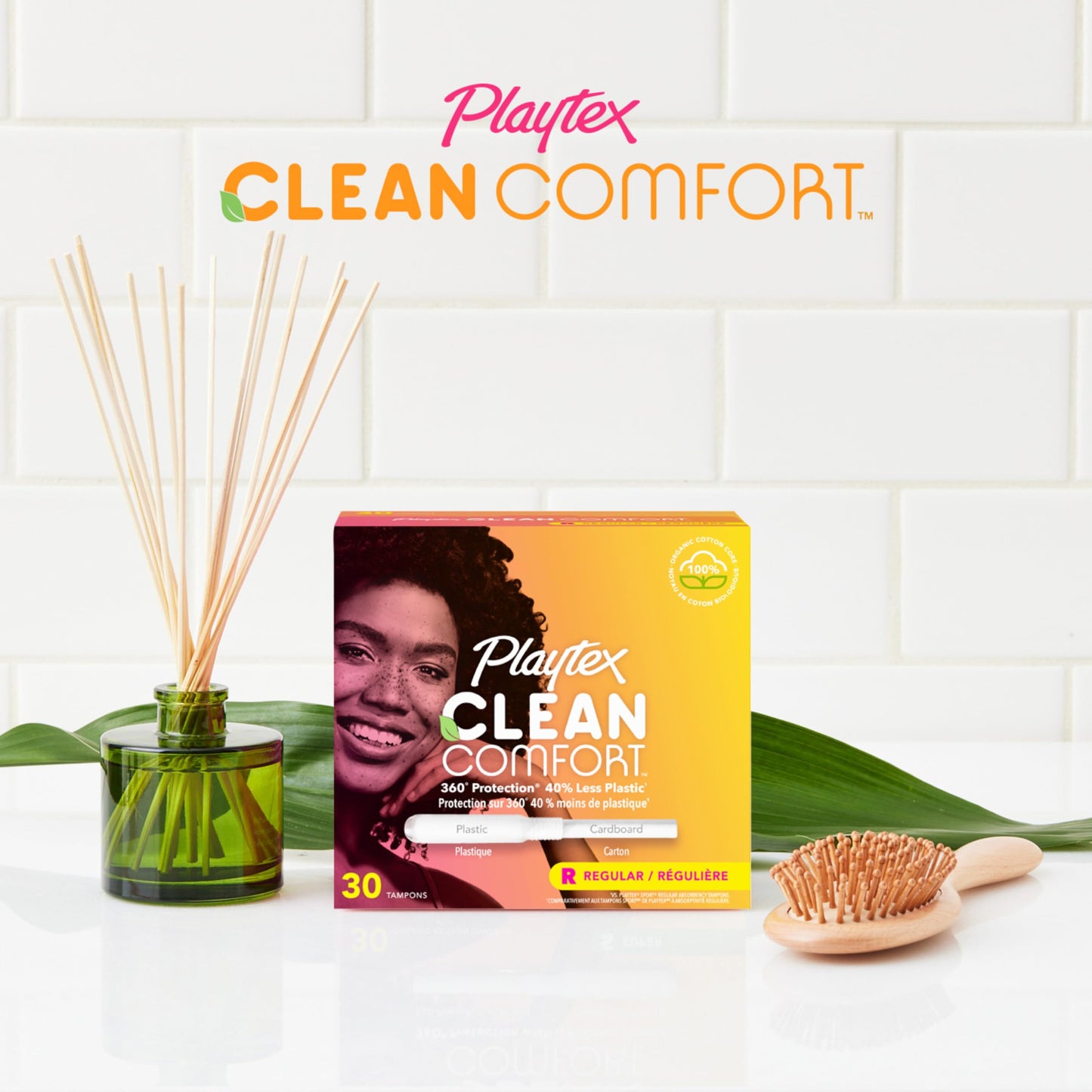 Playtex Clean Comfort Organic Cotton Tampons, Regular Absorbency, Fragrance-Free, Organic Cotton - 30ct