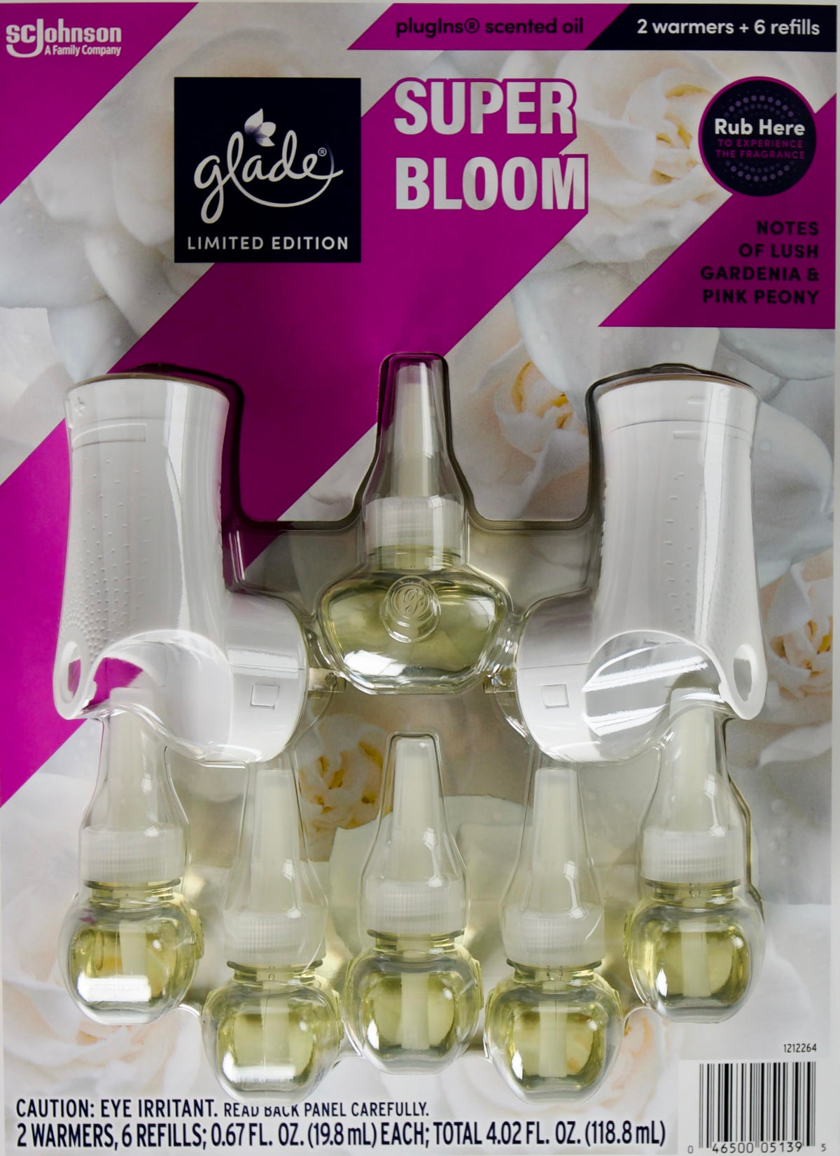 Glade Limited Edition Super Bloom, 6 Refills + 2 Warmers, 4.02 Fl Oz (Pack of 1), Purple