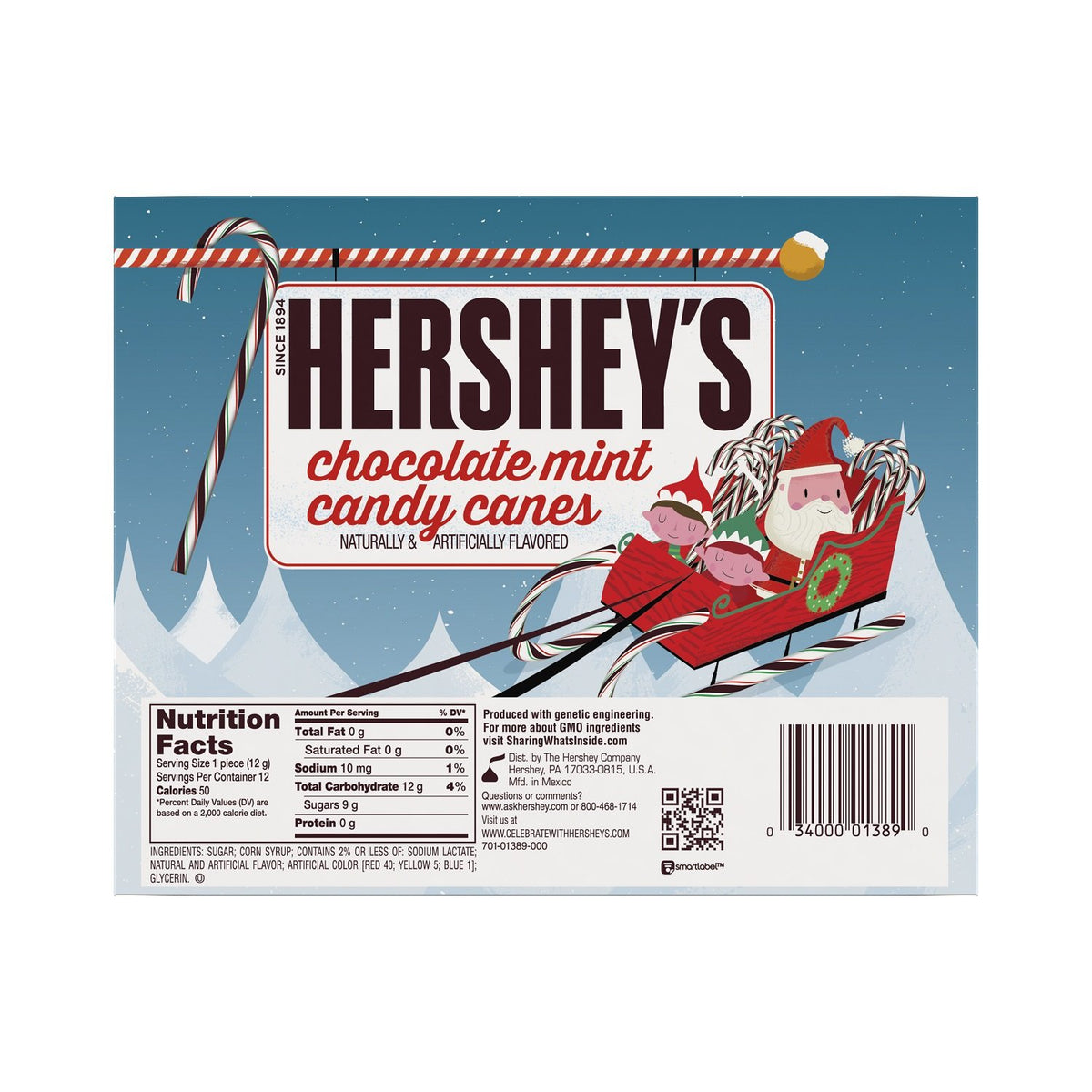 HERSHEY'S Holiday Candy Canes, Chocolate Mint, Stocking Stuffer, 5.28 Ounce 12 Count (Pack of 6)