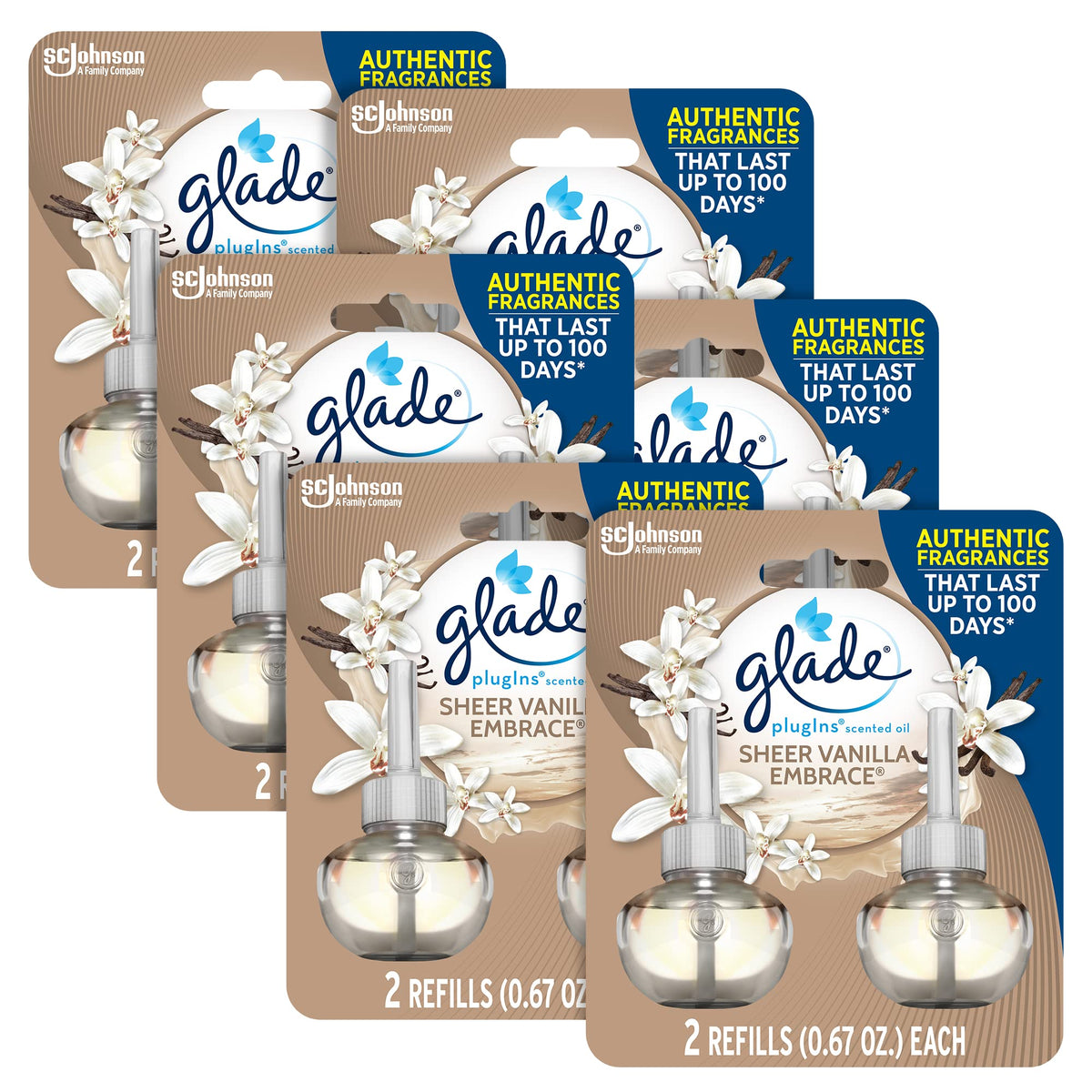 Glade Plugins Scented Oil Pure Vanilla Joy Refill 1.34 Fluid Ounce 2 Count (Pack of 6)
