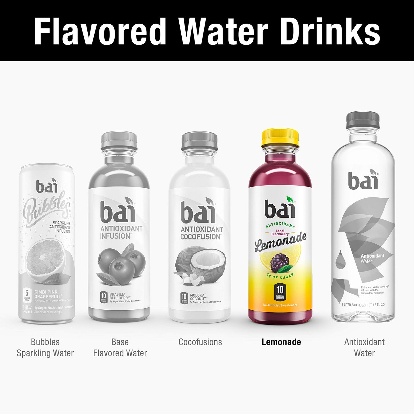 Bai Flavored Water, Lanai Blackberry Lemonade, Antioxidant Infused Drinks, 18 Fluid Ounce Bottles, 12 Count