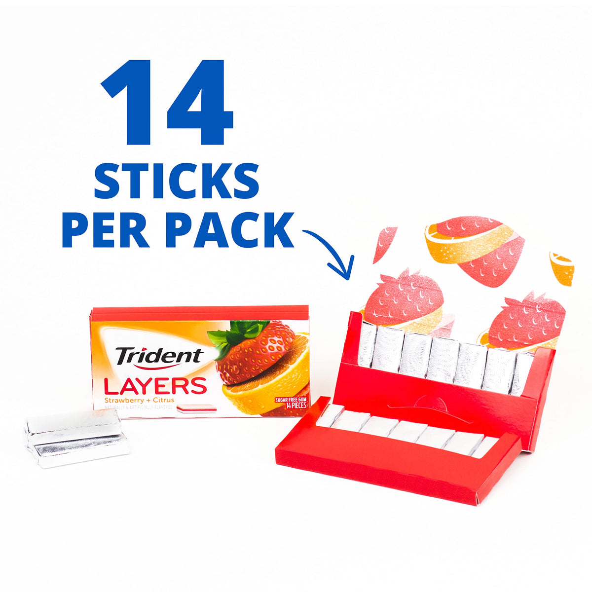 Trident Layers Strawberry & Citrus Sugar Free Gum, 12 Packs of 14 Pieces