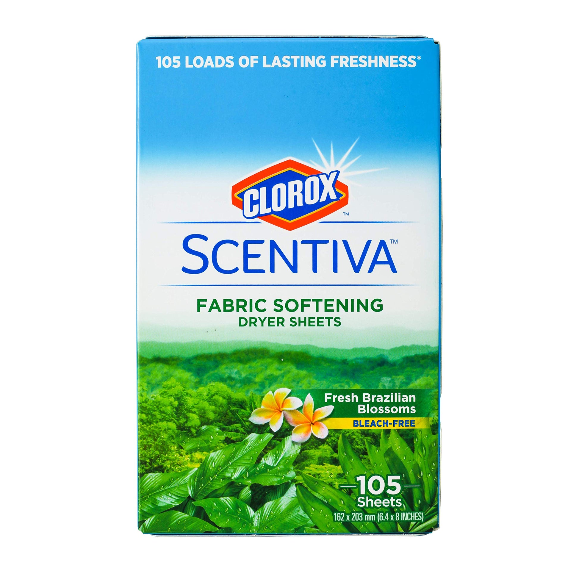 Clorox Scentiva Fabric Softener Dryer Sheets, Fresh Brazilian Blossoms Scent - Wrinkle Reducing Scented Softening Laundry Dryer Sheets for Great Smelling Clothes, 105 Count