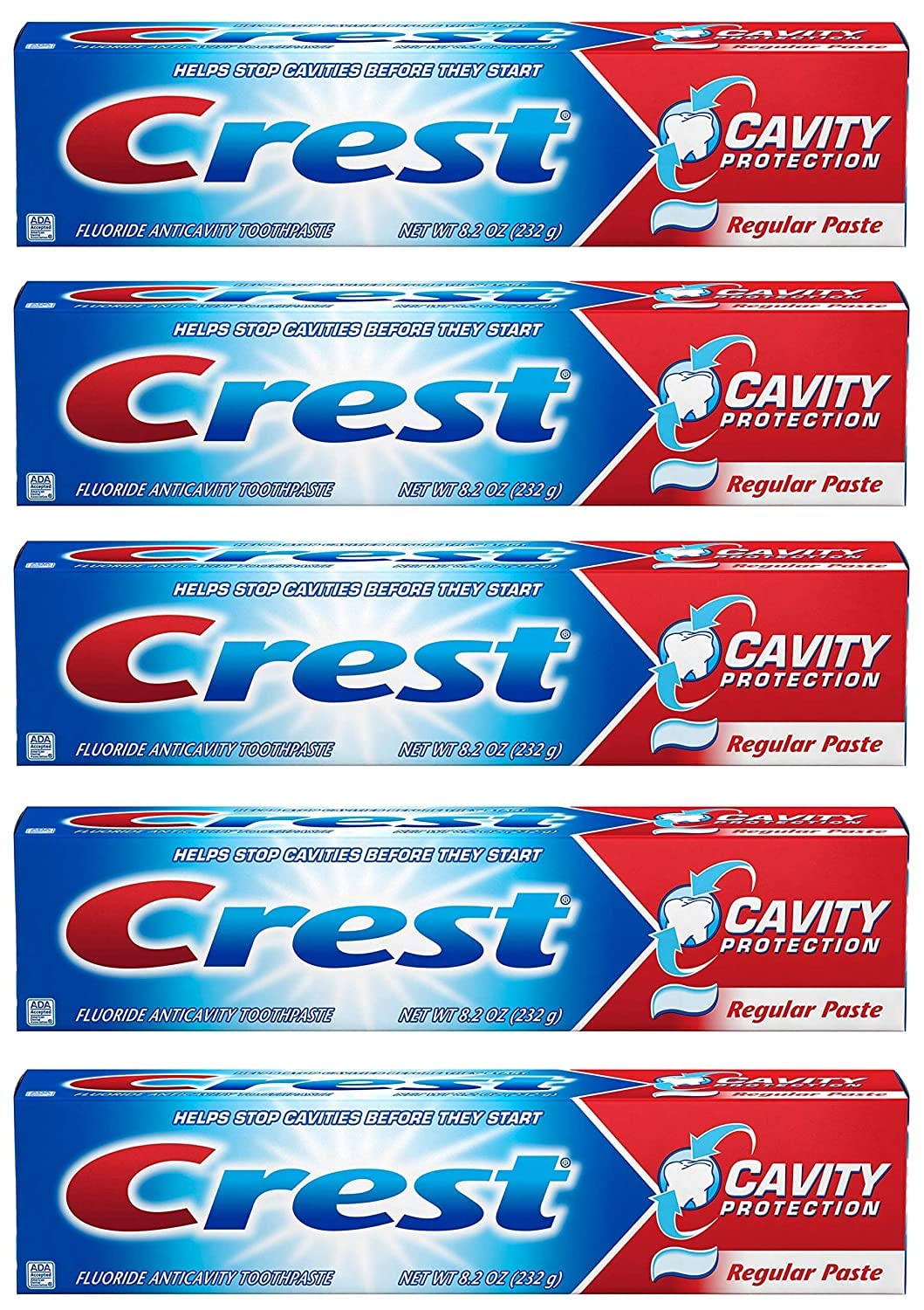 Crest Fluoride Anticavity Toothpaste, Prevents Cavities Before They Start, Regular Paste, 8.2 Ounce (Pack of 5)