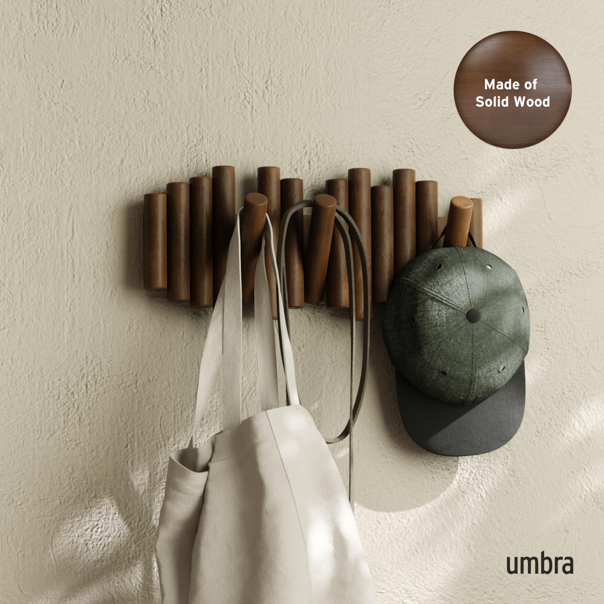Umbra Picket Rail Hook Coat Rack, Aged Walnut