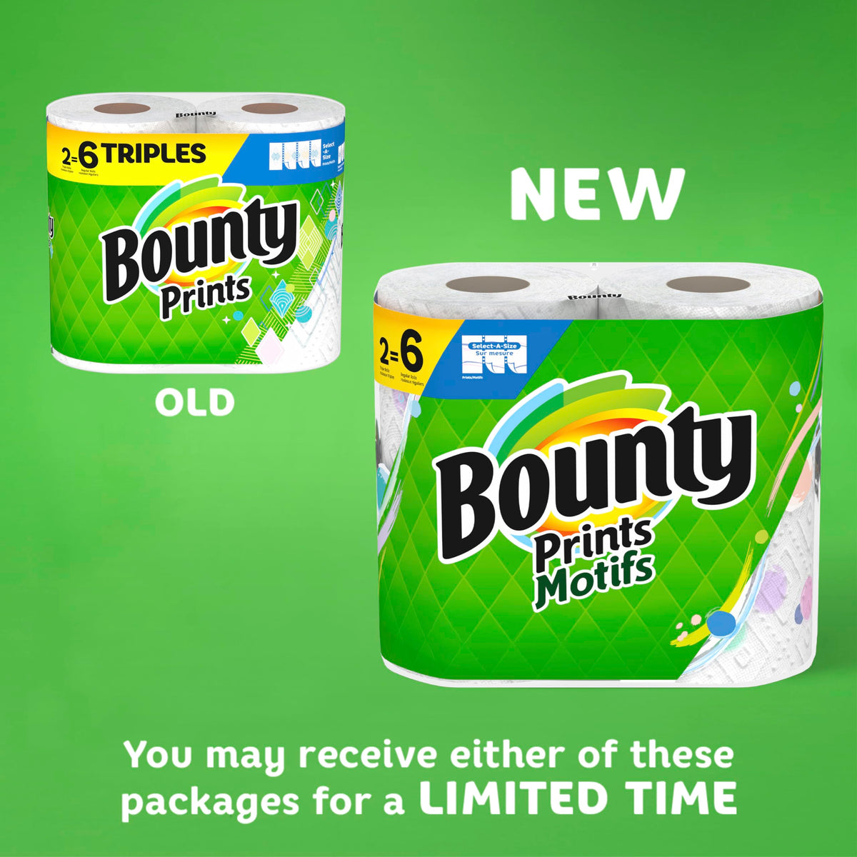 Bounty Select-A-Size Paper Towels, Prints, 2 Triple Rolls = 6 Regular Rolls (Packaging May Vary)