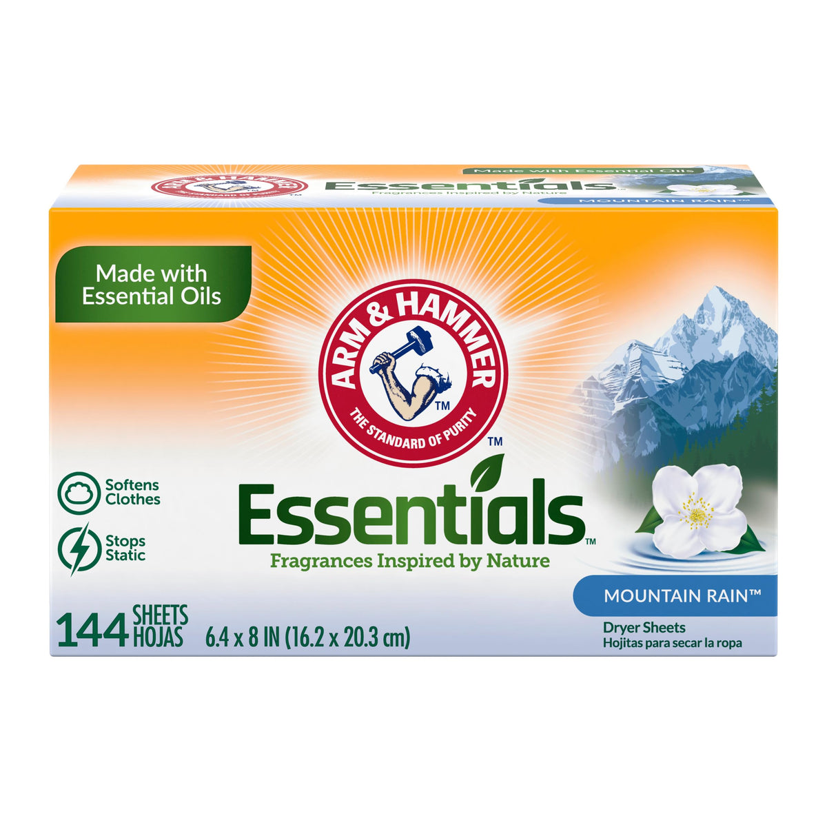 ARM & HAMMER Fabric Softener Sheets, Mountain Rain 144ct