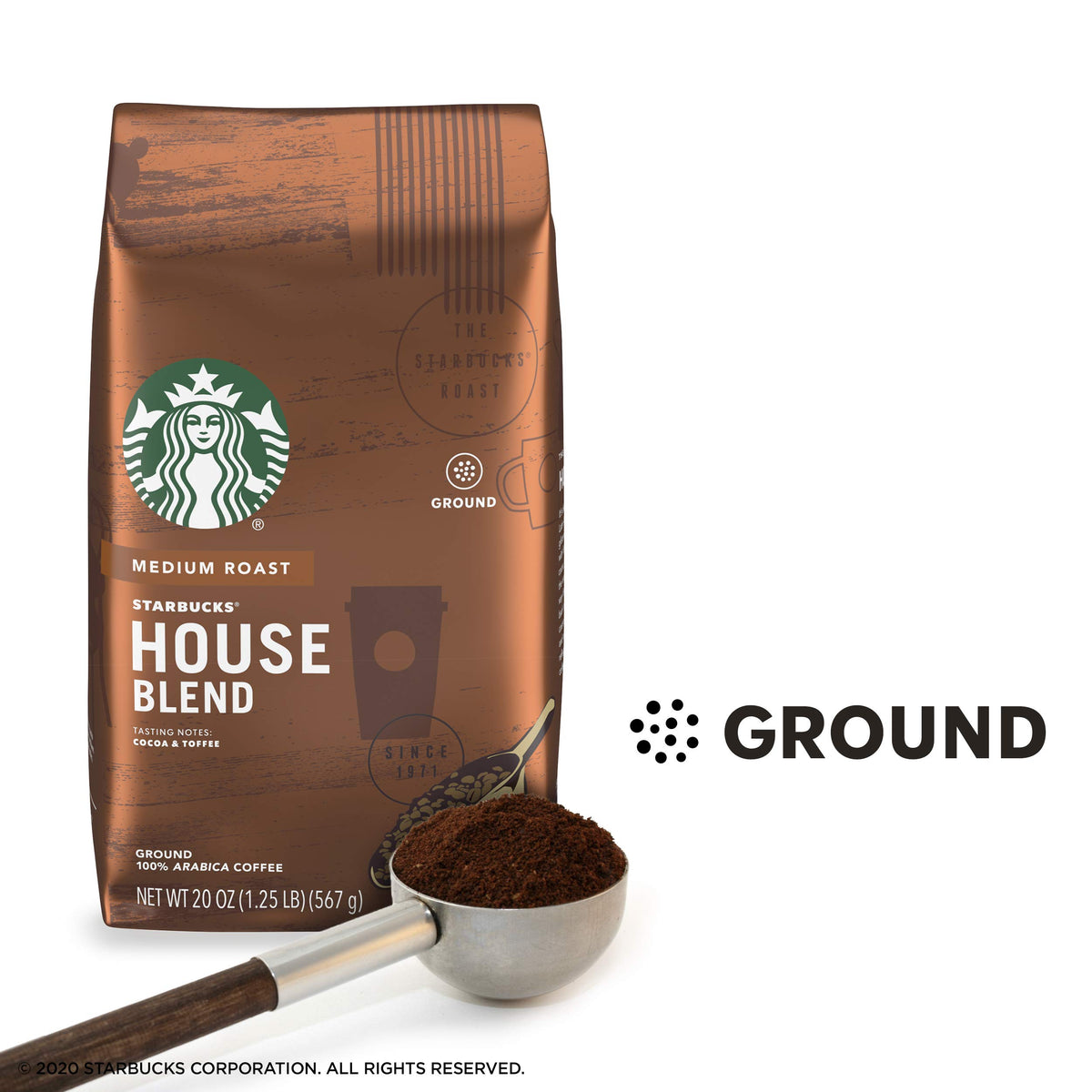 Starbucks Medium Roast Ground Coffee â€” House Blend â€” 100% Arabica â€” 1 bag (20 oz.)