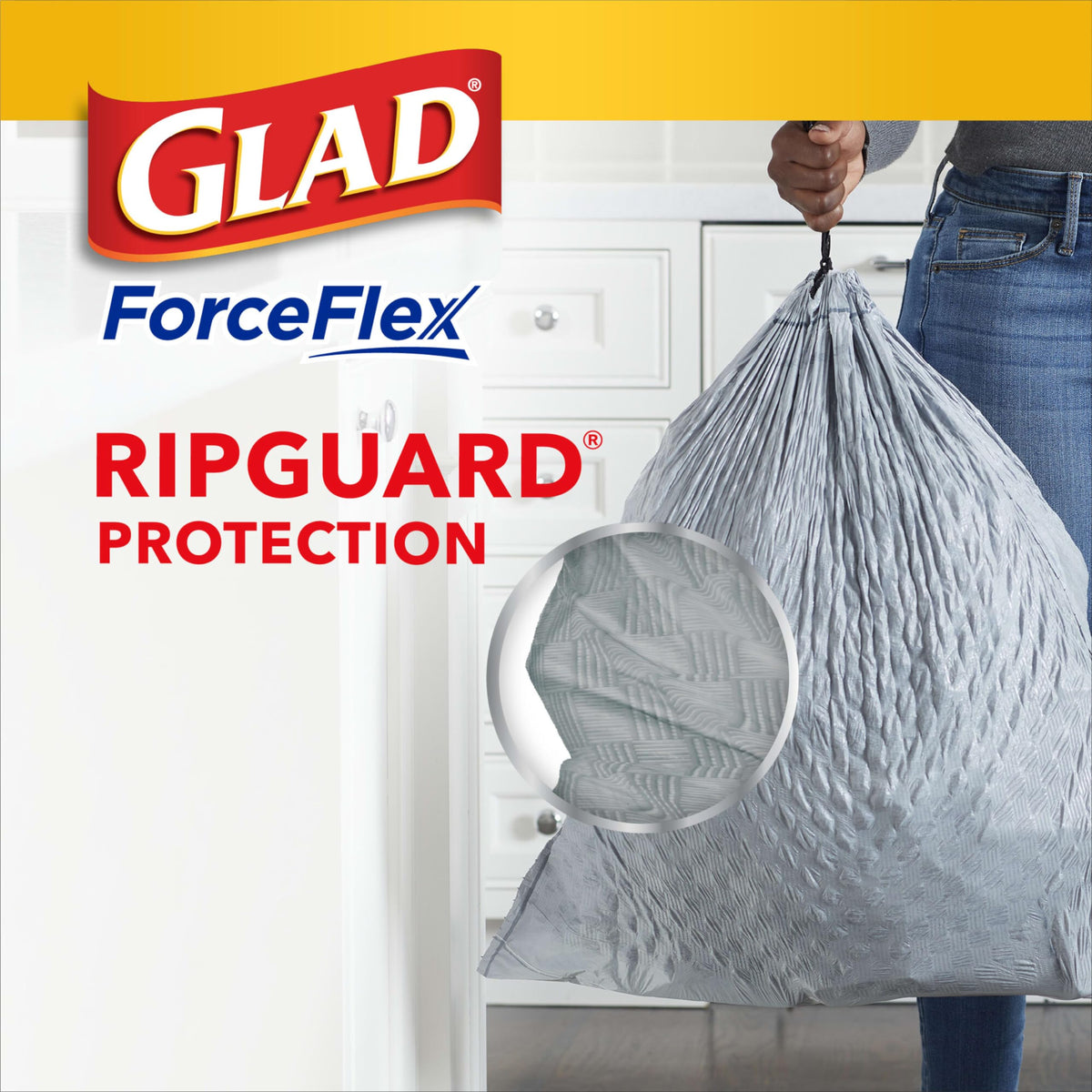 Glad ForceFlex Tall Kitchen Drawstring Trash Bags 13 Gallon Grey Trash Bag, Unscented 110 Count (Package May Vary)