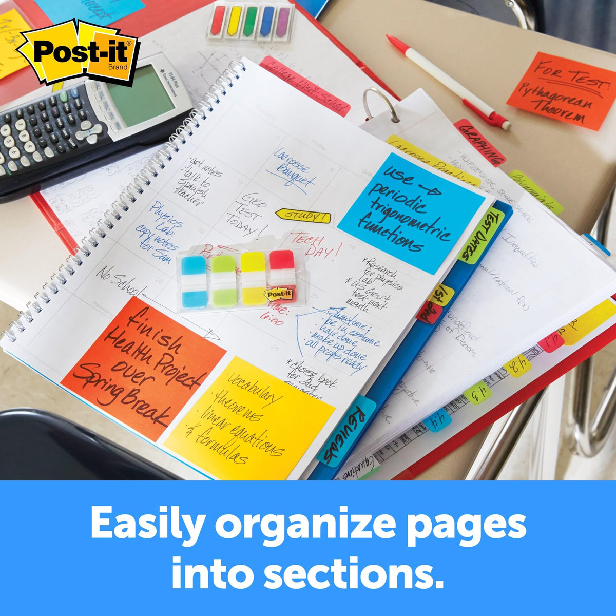 Post-it Tabs, .625 in Solid, Aqua, Lime, Yellow, Red, 10/Color, 40/Dispenser (676-ALYR)