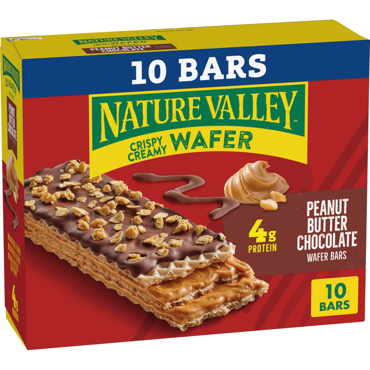 Nature Valley Crispy Creamy Wafer Bars, Peanut Butter Chocolate, 4g Protein, 10 Bars, 13 oz