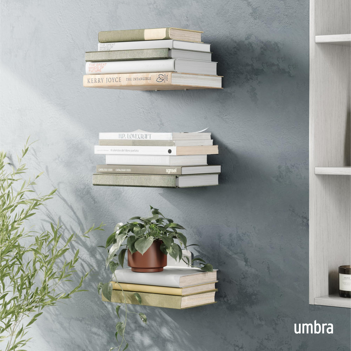 Umbra Conceal Floating Bookshelf, Large, Silver, Set of 3