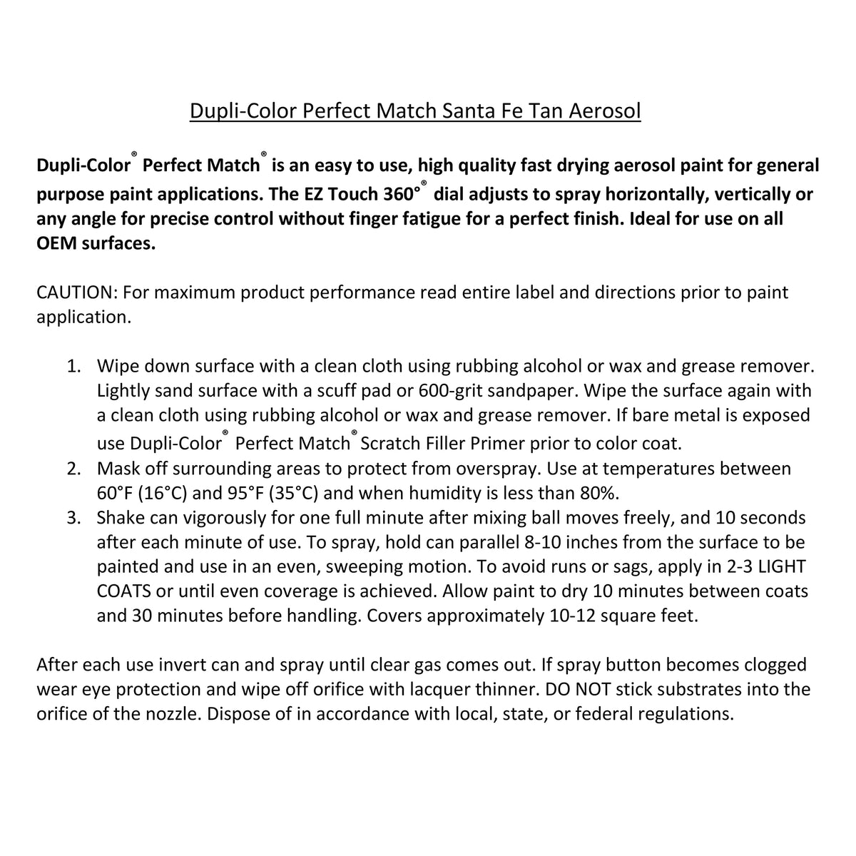 Dupli-Color EBGM05457 Perfect Match Automotive Spray Paint â€“ General Motors Santa Fe Tan, 60 â€“ 8 oz. Aerosol Can