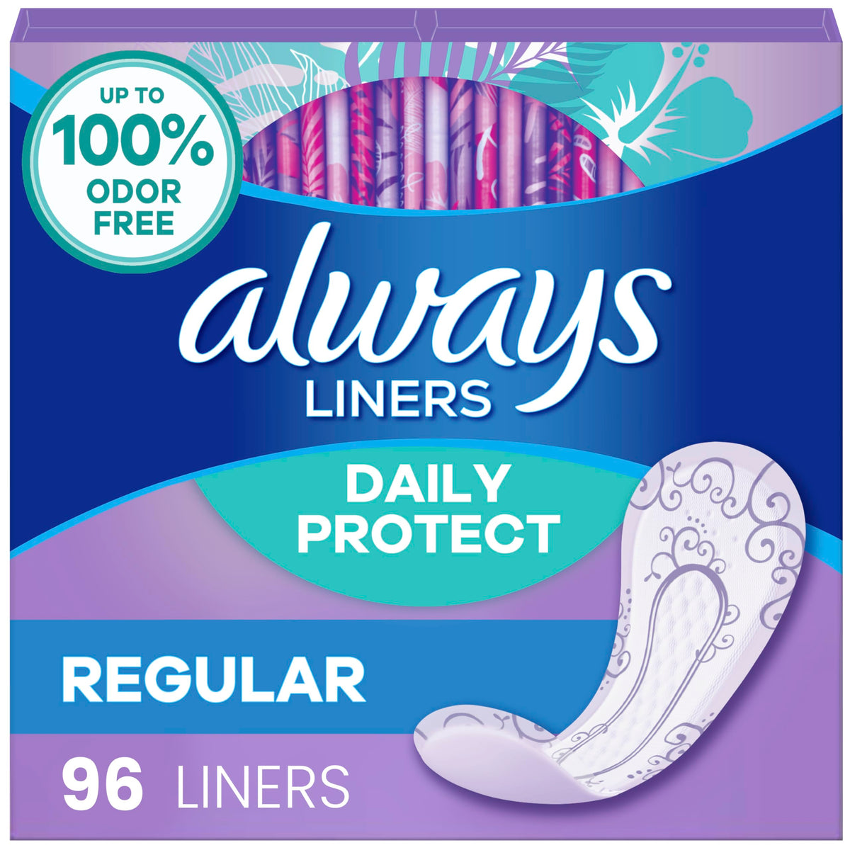 Always Daily Protect Liners, Regular Length, Unscented, 96 Count