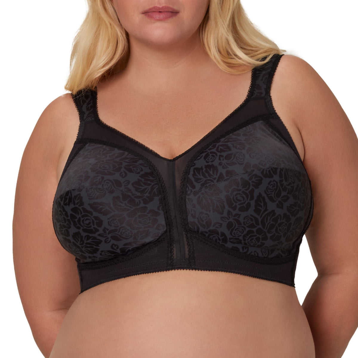 PLAYTEX Womens 18 Hour Comfort-strap Wireless Bra, Full-coverage With 4-way Trusupport, Single & 2-pack Bras, Black, 52DD US