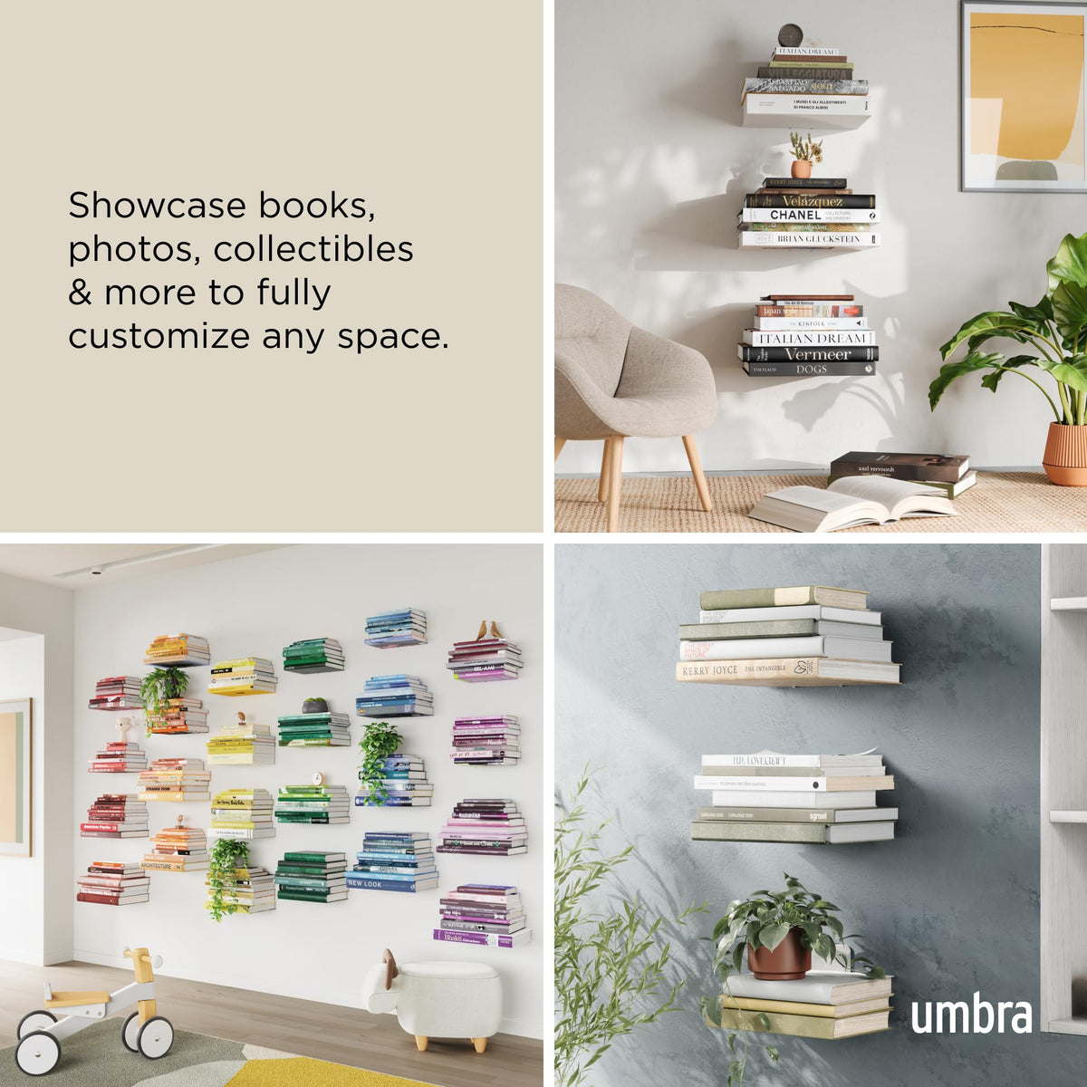 Umbra Conceal Floating Bookshelf, Large, Silver, Set of 3