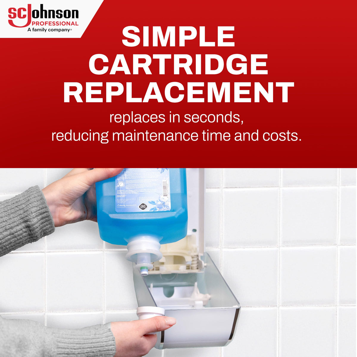 SC Johnson Professional Azure FOAM Dispenser and Refill Starter Kit, Wall Mount Soap Dispenser for Hand Soap, 1 Refresh Azure FOAM Hand Wash, 1 Liter Cartridge, 33.8 fl. oz., for Professional Use Only