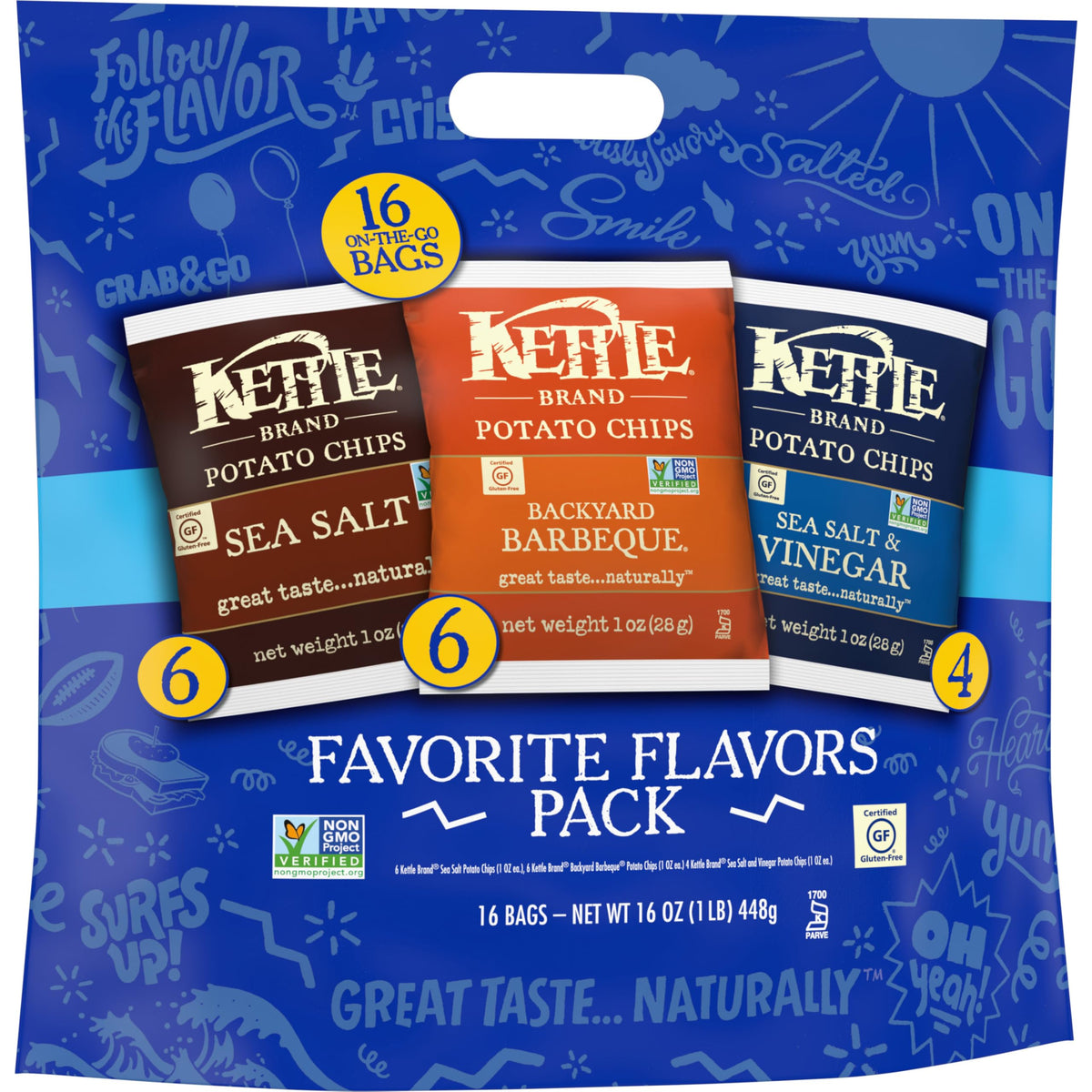 Kettle Brand Potato Chips, Variety Pack of 1.5 oz Snack Bags, 16 Ct (Pack of 6)