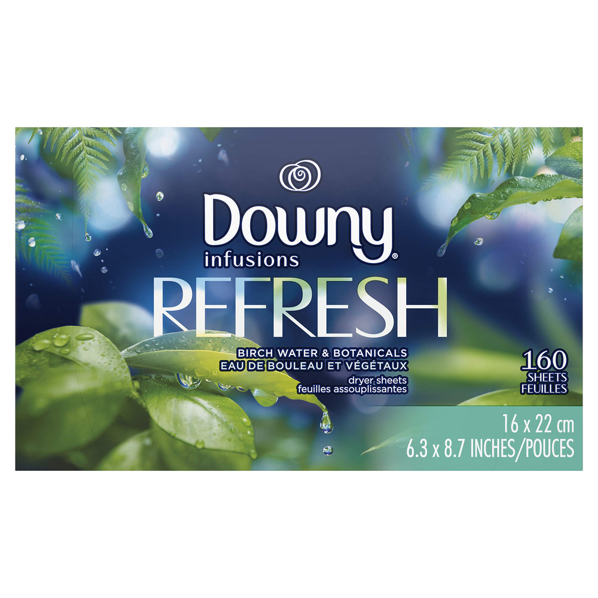 Downy Infusions Fabric Softener Dryer Sheets, Refresh, Birch Water & Botanicals 160 count