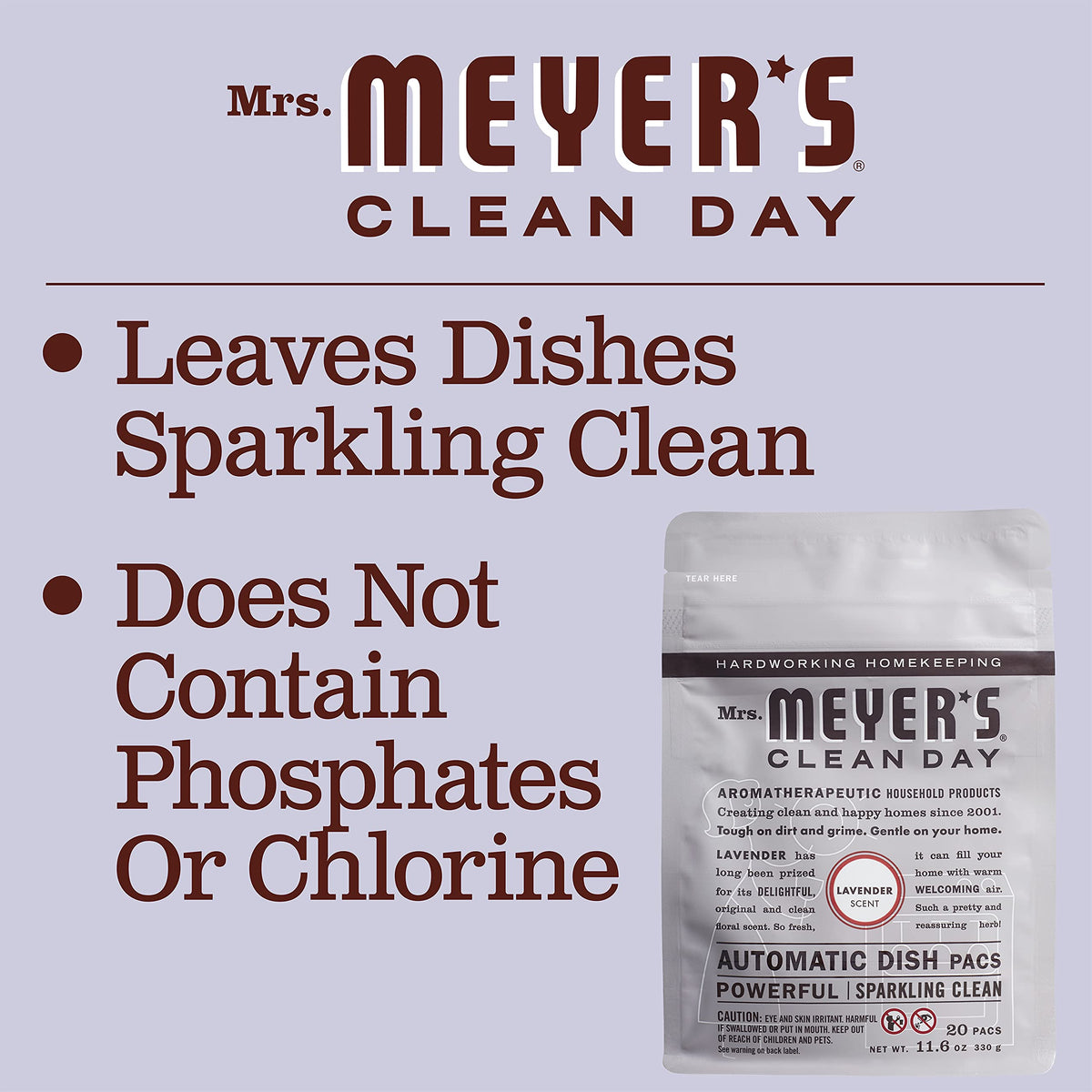 MRS. MEYER'S CLEAN DAY Automatic Dishwasher Pods, Lavender, 20 Count- Pack of 6