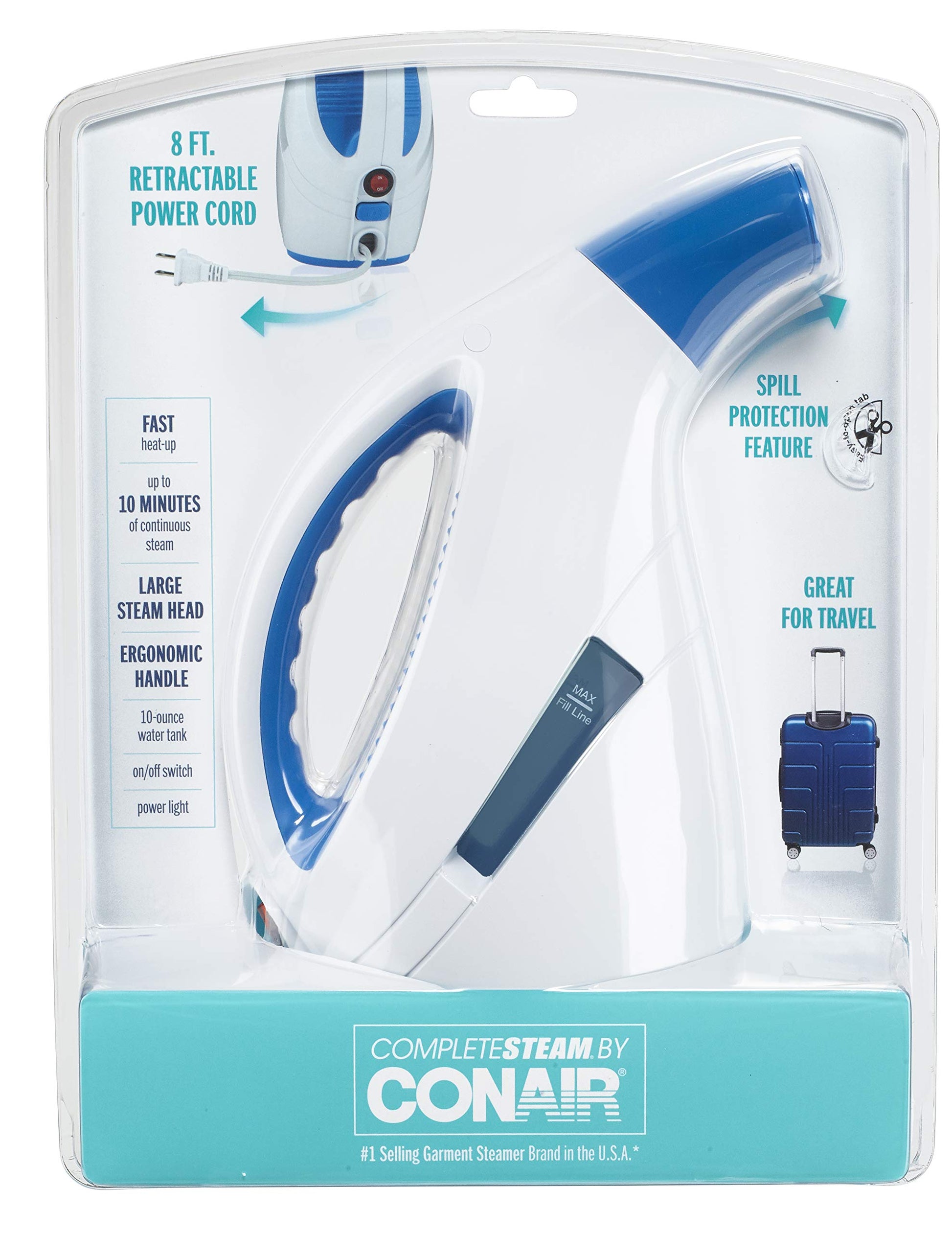 Conair CompleteSteam 1100 Watt Handheld Fabric Steamer with CordReel, White